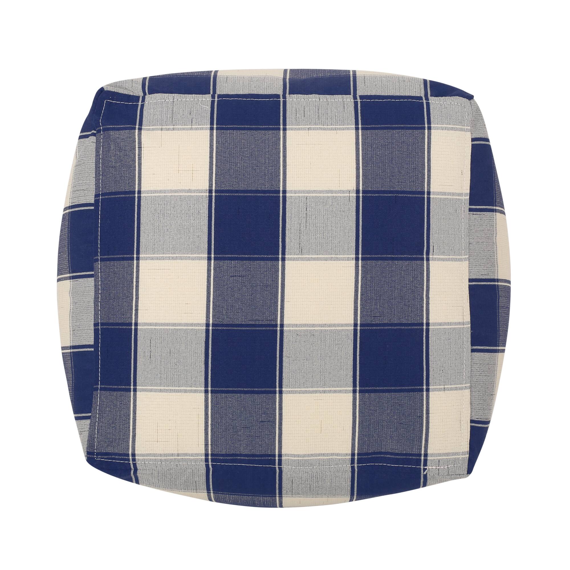 Back. GOODSILO - Square Checkered Pouf Ottoman Floor Cushion Ivory Navy Blue Stylish Home Decor - Ivory+Navy.