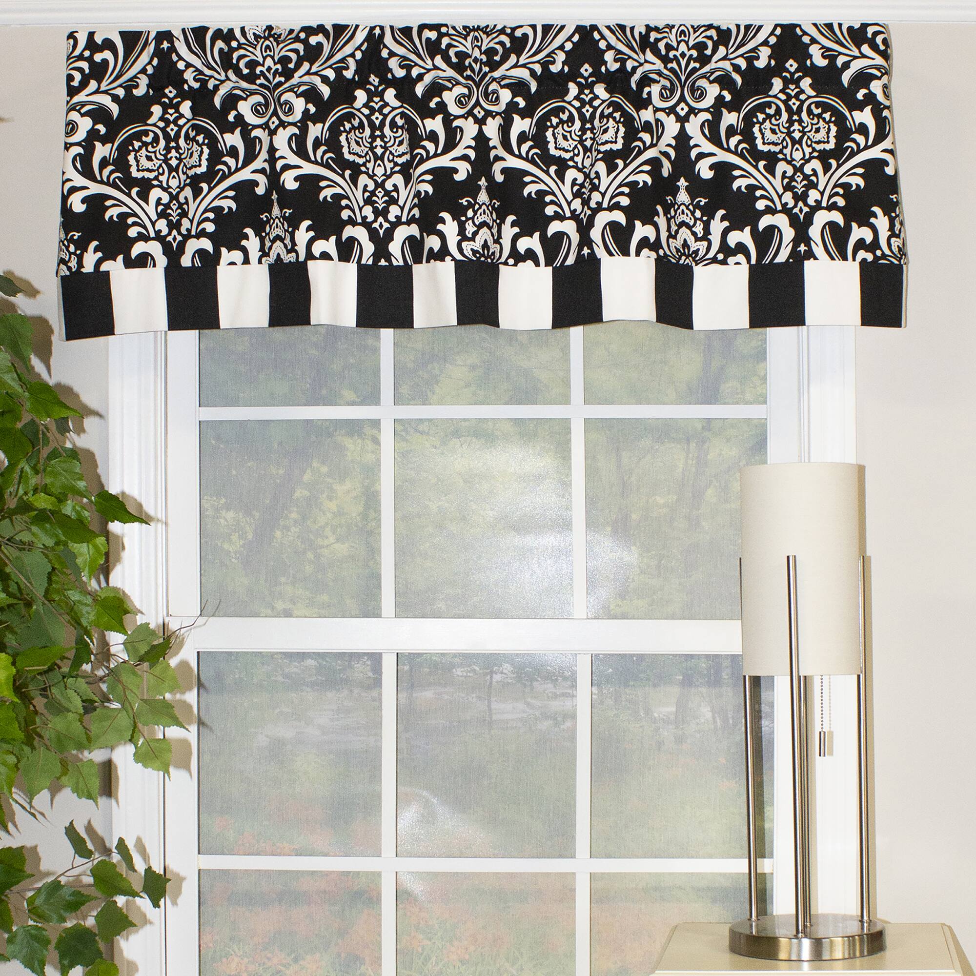 Angle. RLF Home - RLF Home 70% Polyester 30% Cotton Ozbourne Style Banded 3" Rod Pocket Valance 50" x 16" Black - Black.
