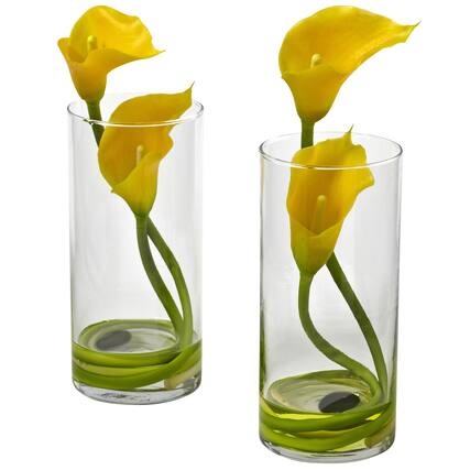 Front. BreeBe - Double Calla Lily w/Cylinder (Set of 2) Yellow - Yellow.