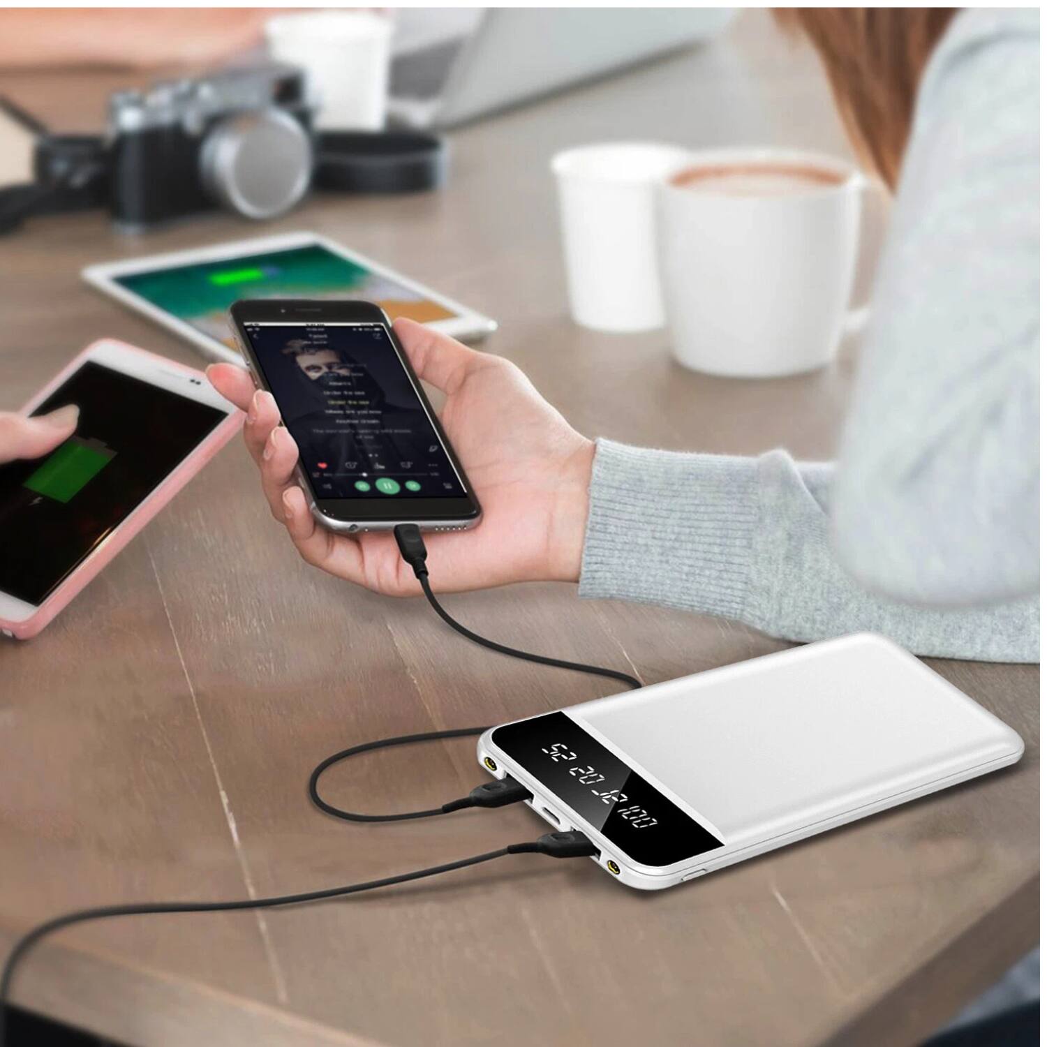 Back. Home Collection - 10000mAh Portable Power Bank with LED Flashlight & Smart Digital Display White - White.