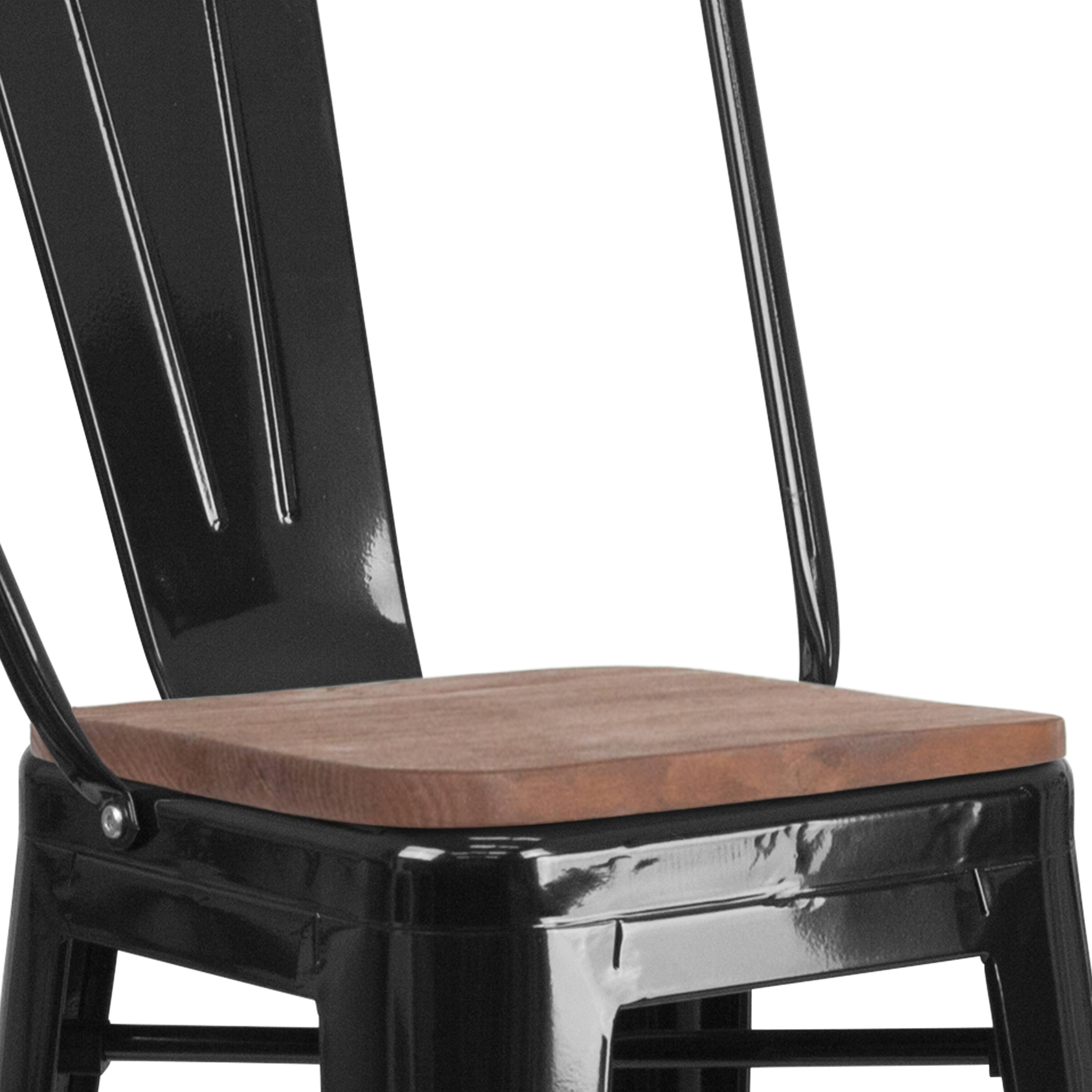 Alt View 8. Emma + Oliver - 30"H Metal Dining Barstool with Back and Square Wood Seat - Black.