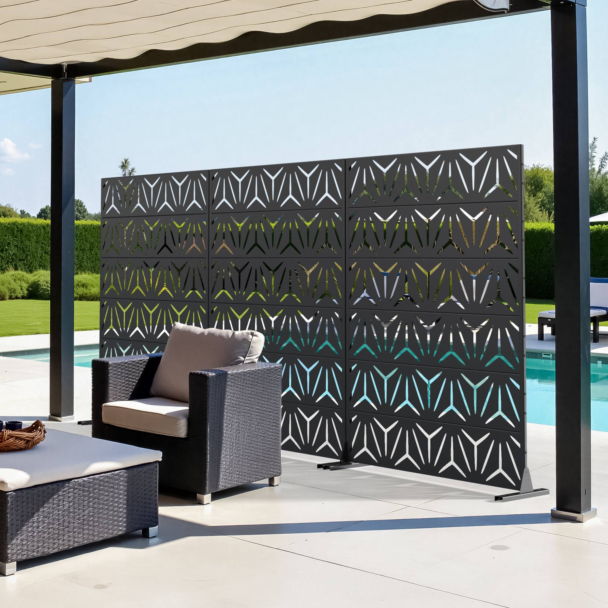 Alt View 7. PexFix - 72 in. x 47 in. Star Pattern Metal Outdoor Privacy Screen & Panels, Freestanding Garden Divider Fence - Black.