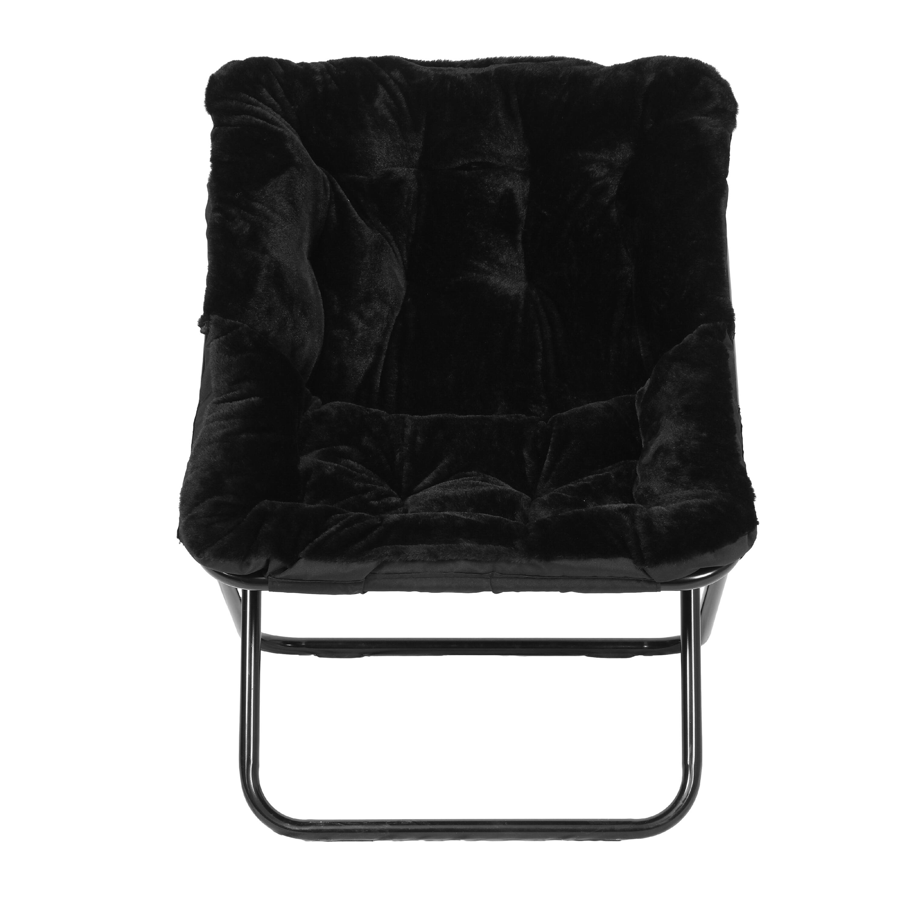 Alt View 9. Emma + Oliver - Aisling Oversized Folding Saucer Chair for Dorm, Bedroom - Black Fabric/Black Frame.