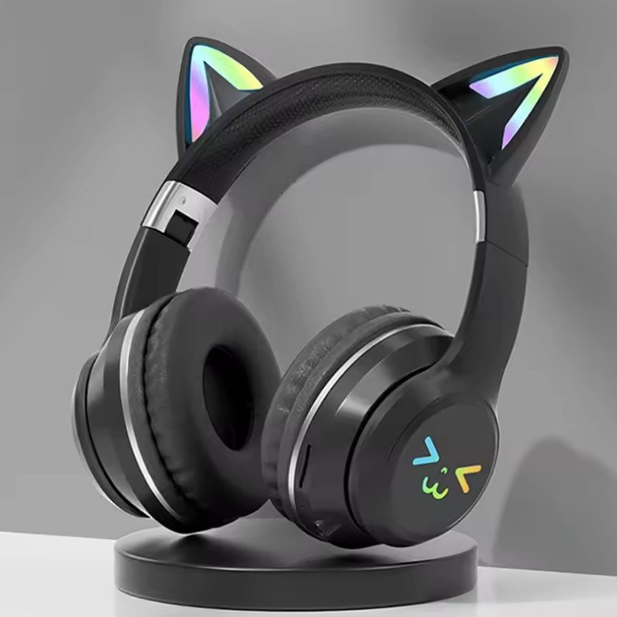 Front. YONWAY - Cute Cat Ear Bluetooth Headsets, LED Light Up Over Ear Headphones, Foldable Wireless Earphones for iPhone, iPad, Laptop.