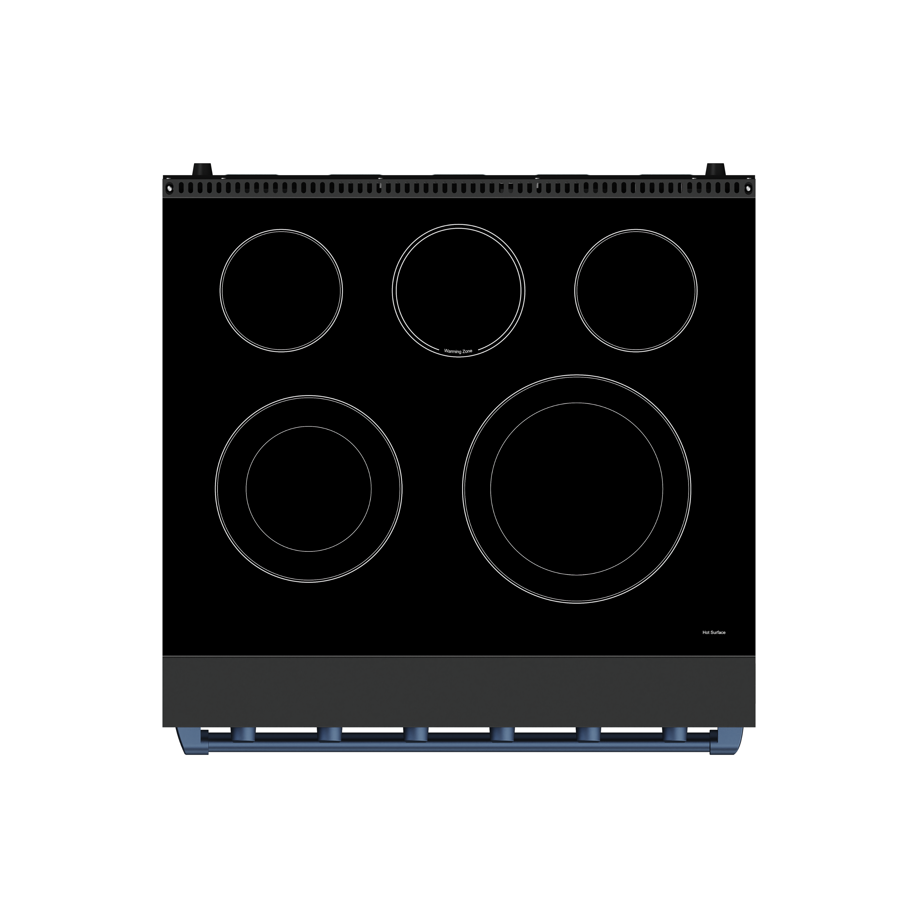 Back. Thor Kitchen - Gordon Ramsay Series by Thor Kitchen 4.55 Cu. Ft Freestanding Electric Range with Navy Blue Hardware - Matte Black.
