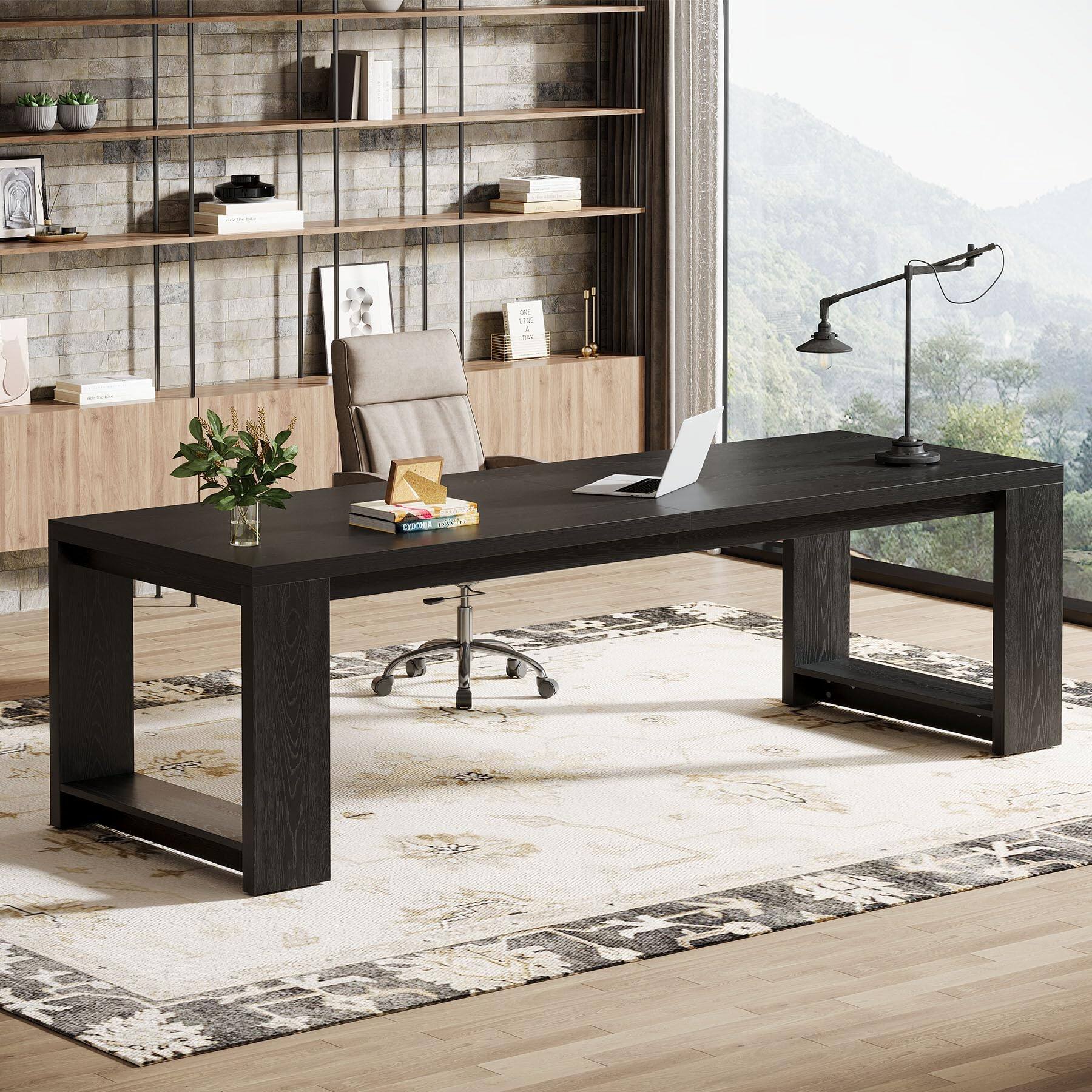 Back. Tribesigns - Two Person Desk, 86.6-Inch Extra Long Desk, Double Office Desk - Black.