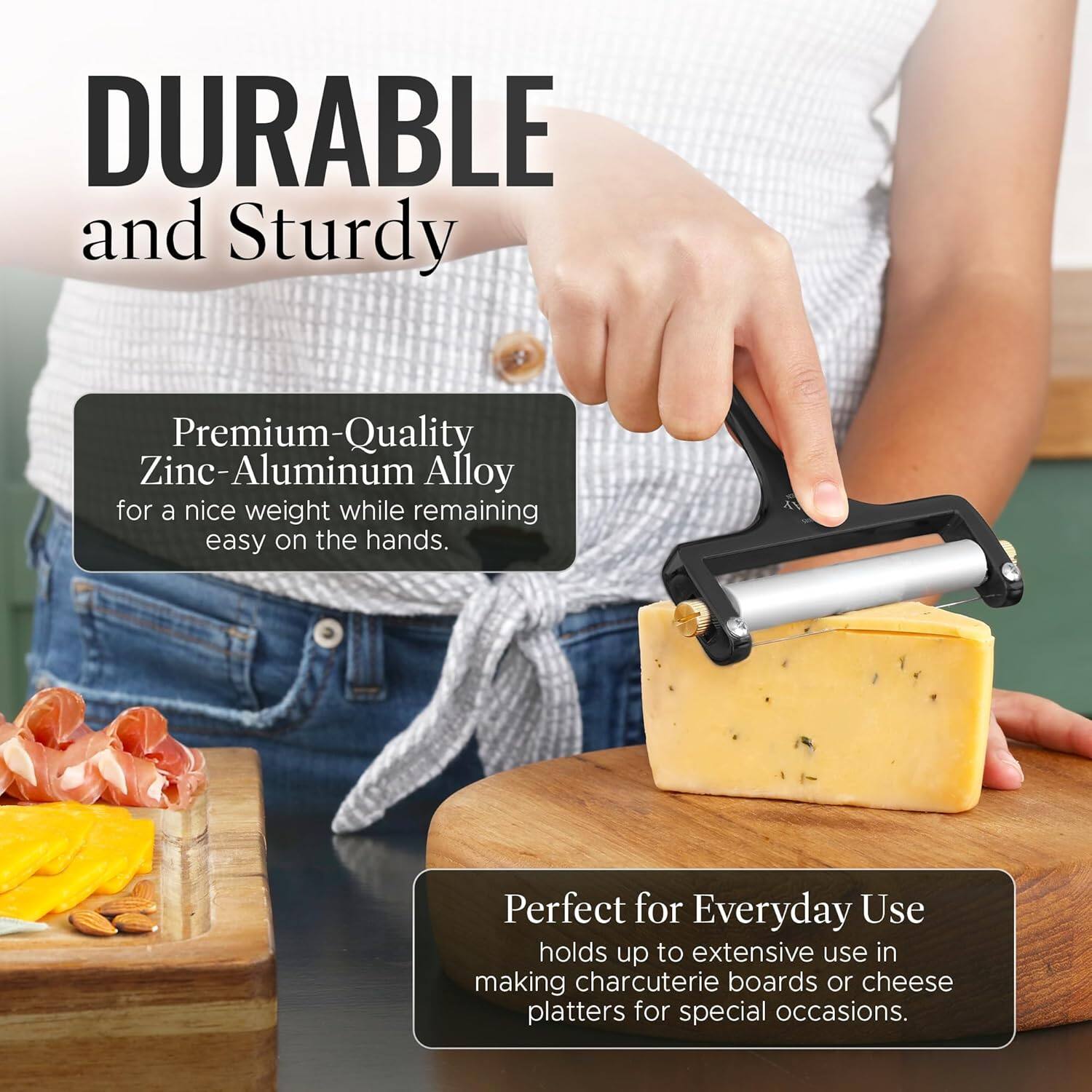 DURABLE and Sturdy

Premium-Quality Zinc-Aluminum Alloy for a nice weight while remaining easy on the hands.

Perfect for Everyday Use holds up to extensive use in making charcuterie boards or cheese platters for special occasions.