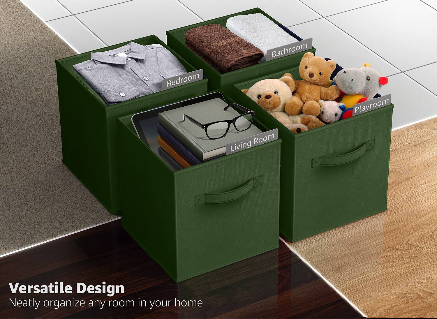 Versatile Design  
Neatly organize any room in your home  

Bedroom  
Bathroom  
Living Room  
Playroom