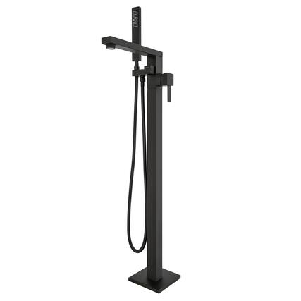 Front. Akicon - Akicon 360° Swivel Tub Filler High Flow Freestanding Bathtub Faucet with Handheld Shower in Black - Black.
