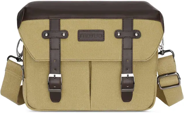 Front. mosiso - Camera Case Crossbody Shoulder Messenger Bag for DSLR/SLR/Mirrorless Photography, Vintage Cameras Bag with Rain Cover - Khaki.