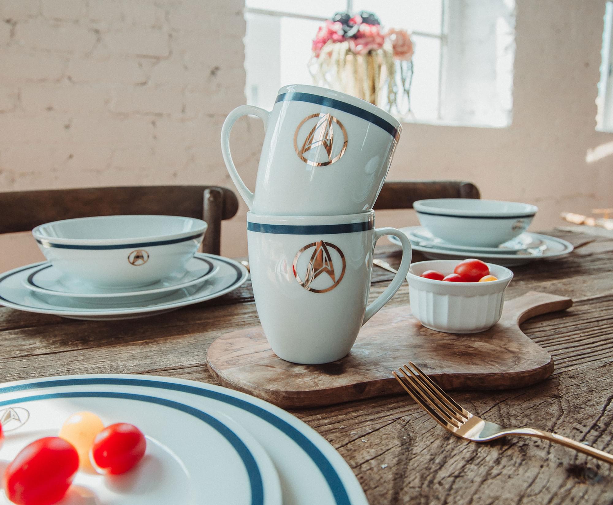 Alt View 5. Ukonic - Star Trek: Picard 25th Century 16-Piece Ceramic Dinnerware Set Replica - White.