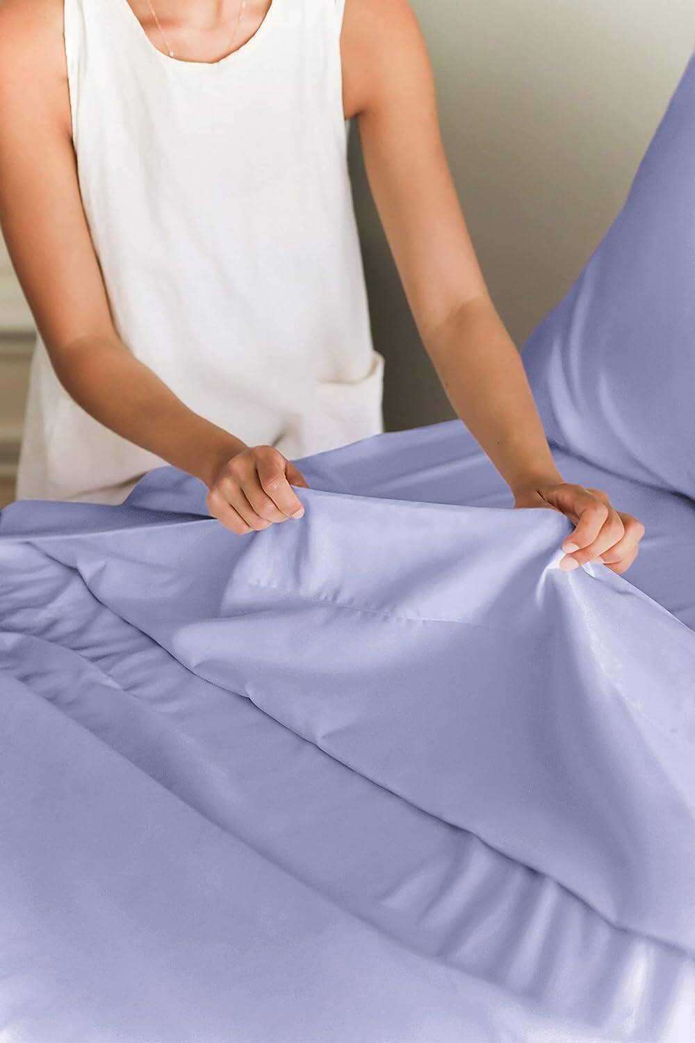 Alt View 1. CGK Linens - Luxury Soft 4 Piece Solid Bed Sheet Set - Deep Pocket Fits 8"-16" Mattresses - Queen - Lavender.
