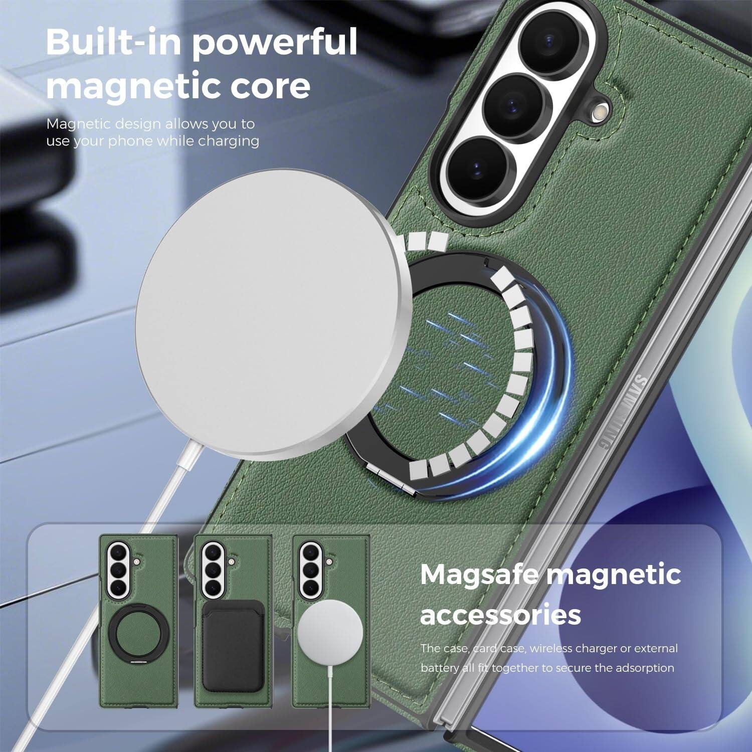 Built-in powerful magnetic core  
Magnetic design allows you to use your phone while charging  

SAM NG Magsafe magnetic accessories  
The case, card case, wireless charger or external battery all fit together to secure the adsorption