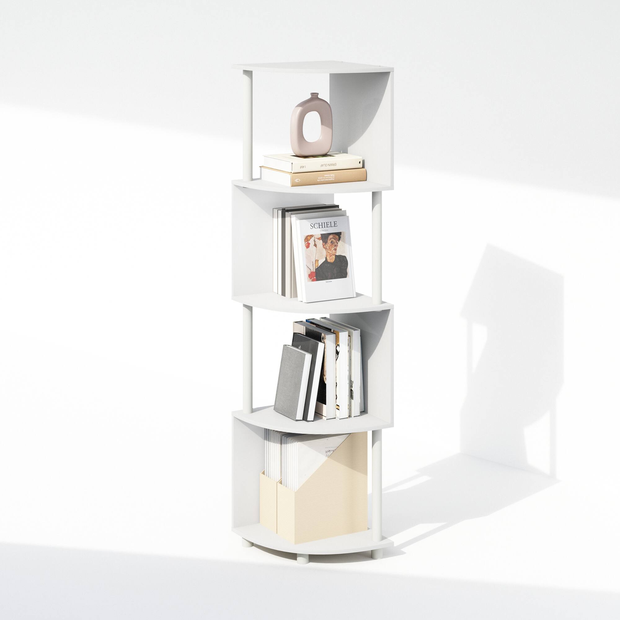 Alt View 2. Furinno - Basic 4-Tier Zigzag Corner Multipurpose Standing Shelf - White/White.