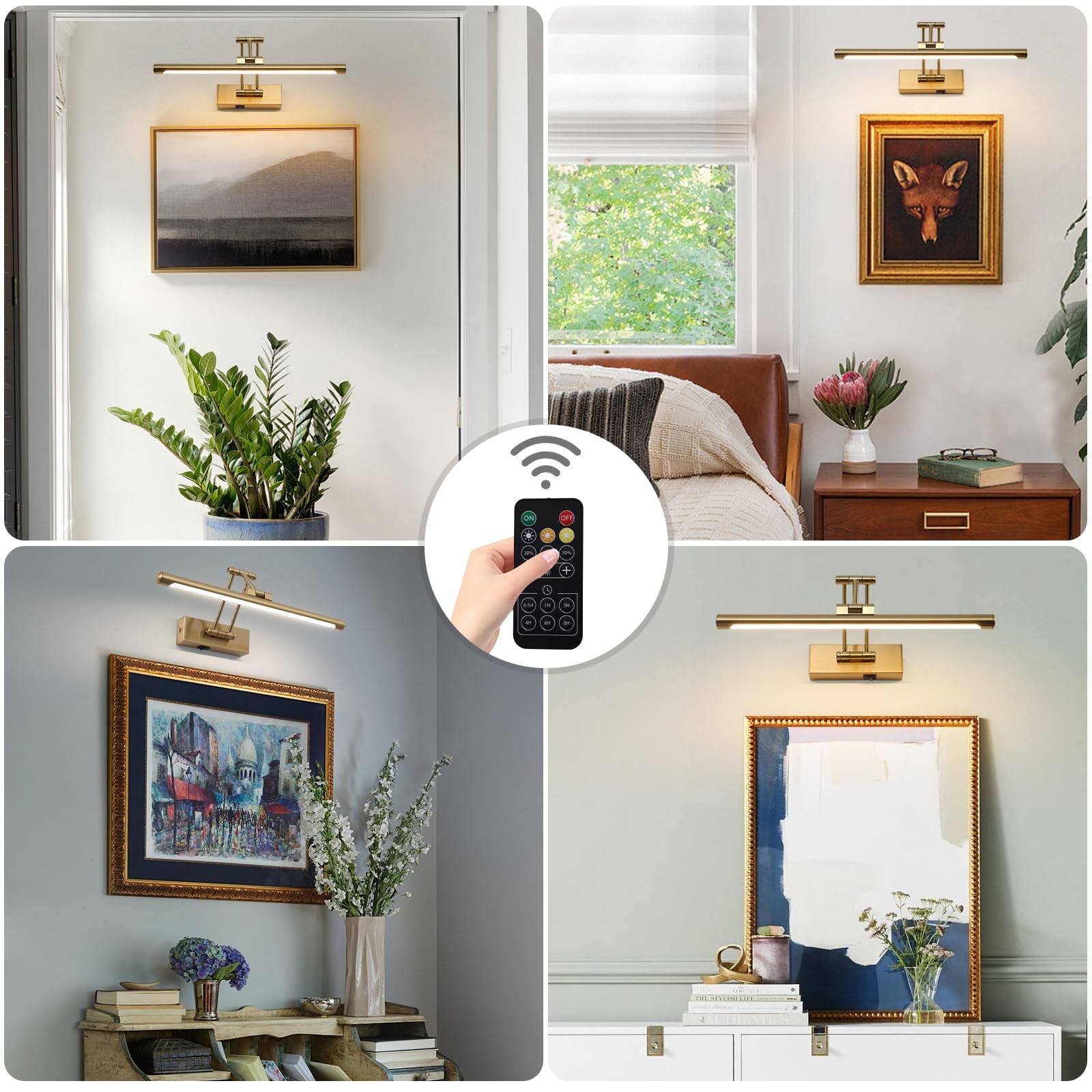 Alt View 6. TECH SAFARI - Picture Lights For Wall Rechargeable Gallery Light Wireless Art Display With Dual rods Swing Arm Brass Pain - Hard-wired Brass-3000K 24 Inch.