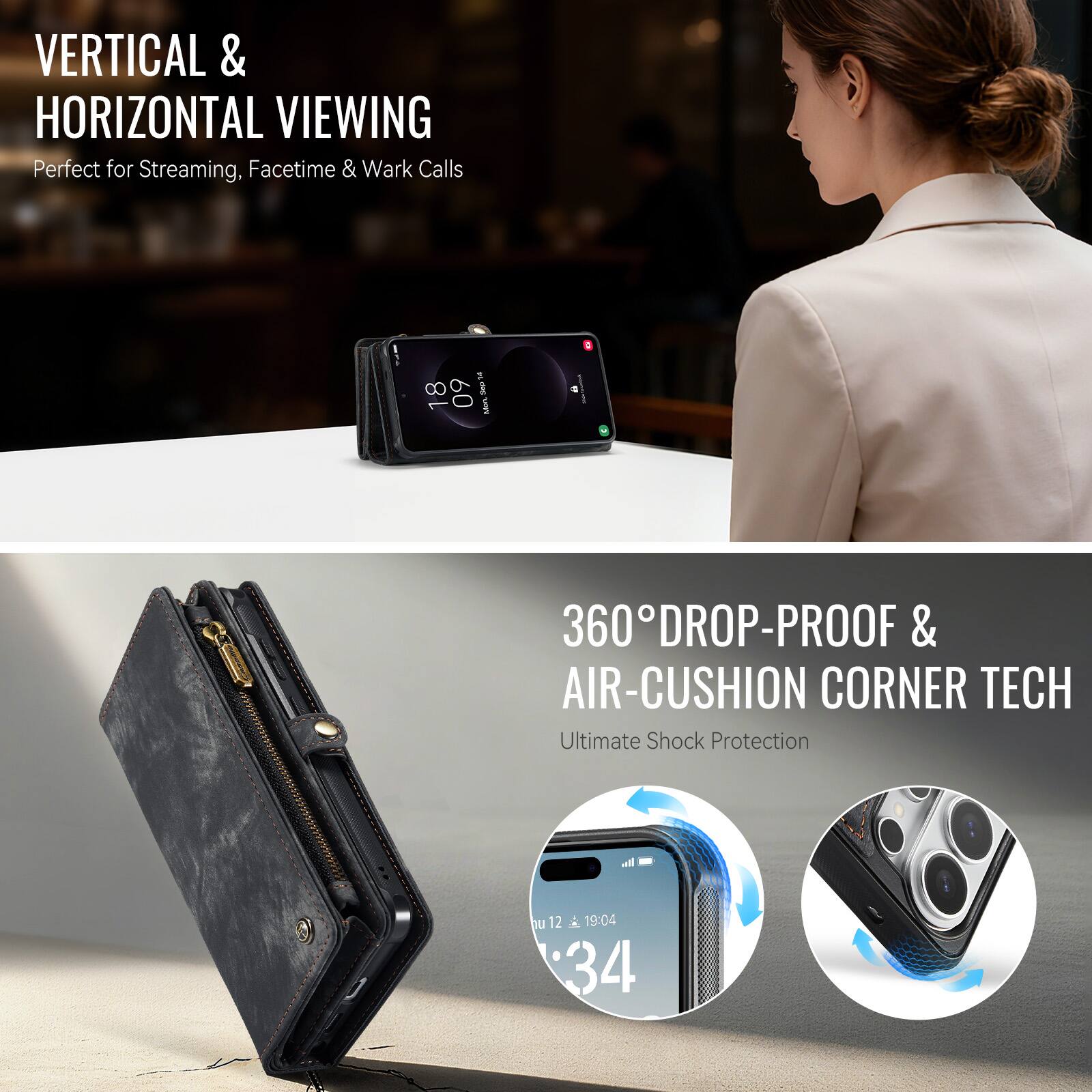 VERTICAL & HORIZONTAL VIEWING  
Perfect for Streaming, Facetime & Work Calls  

360° DROP-PROOF & AIR-CUSHION CORNER TECH  
Ultimate Shock Protection