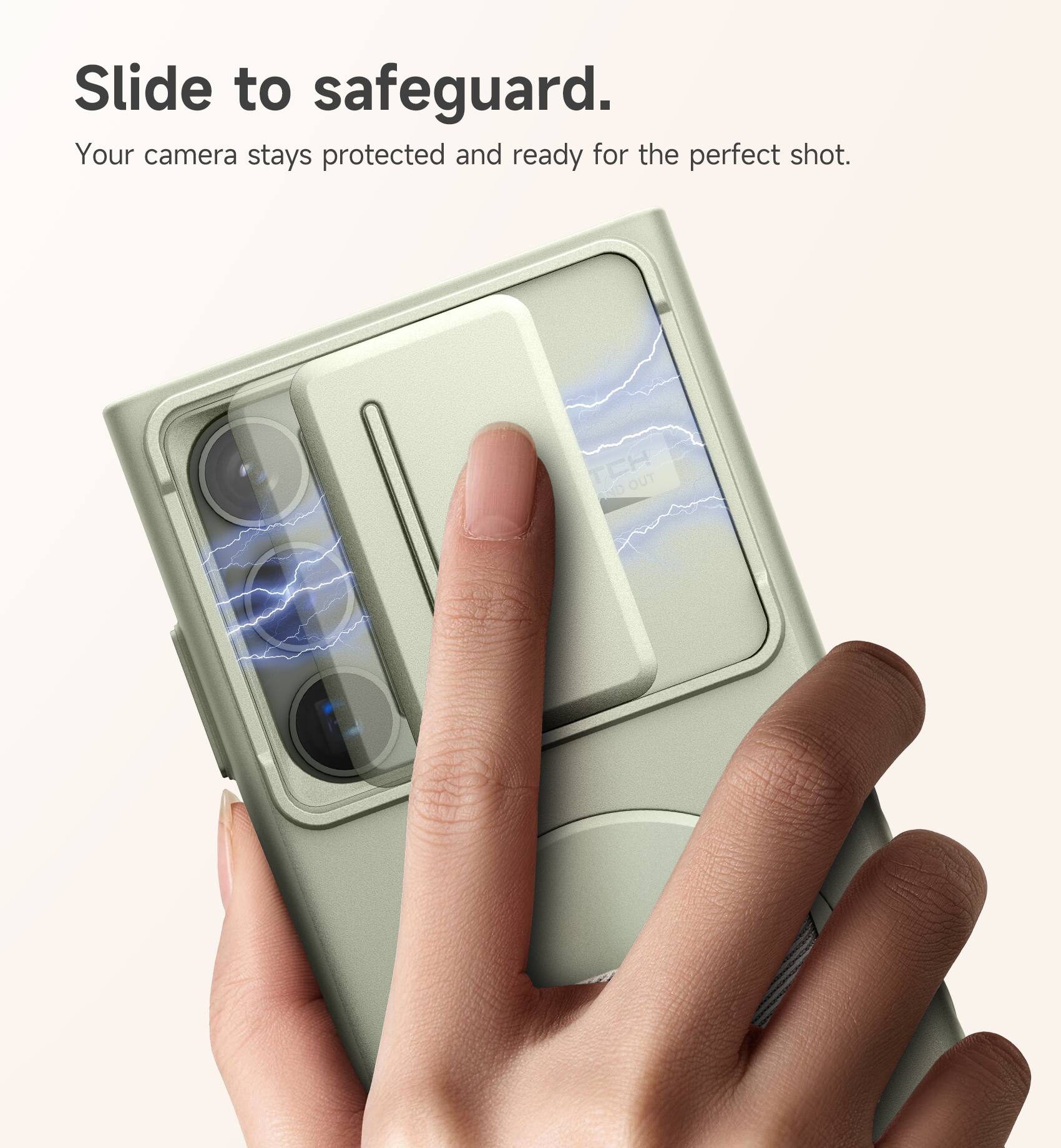 Slide to safeguard.  
Your camera stays protected and ready for the perfect shot.