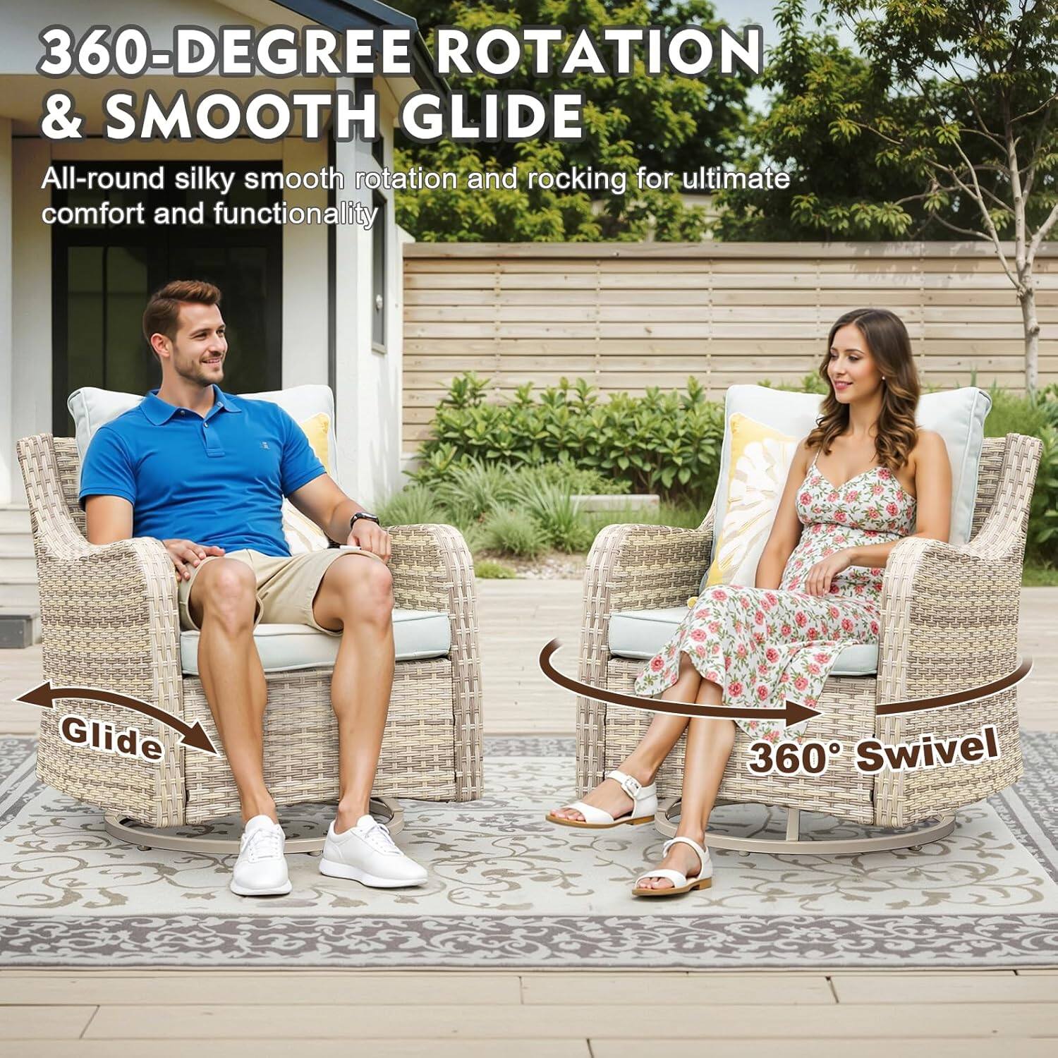 360-DEGREE ROTATION & SMOOTH GLIDE  
All-round silky smooth rotation and rocking for ultimate comfort and functionality  

Glide  
360° Swivel