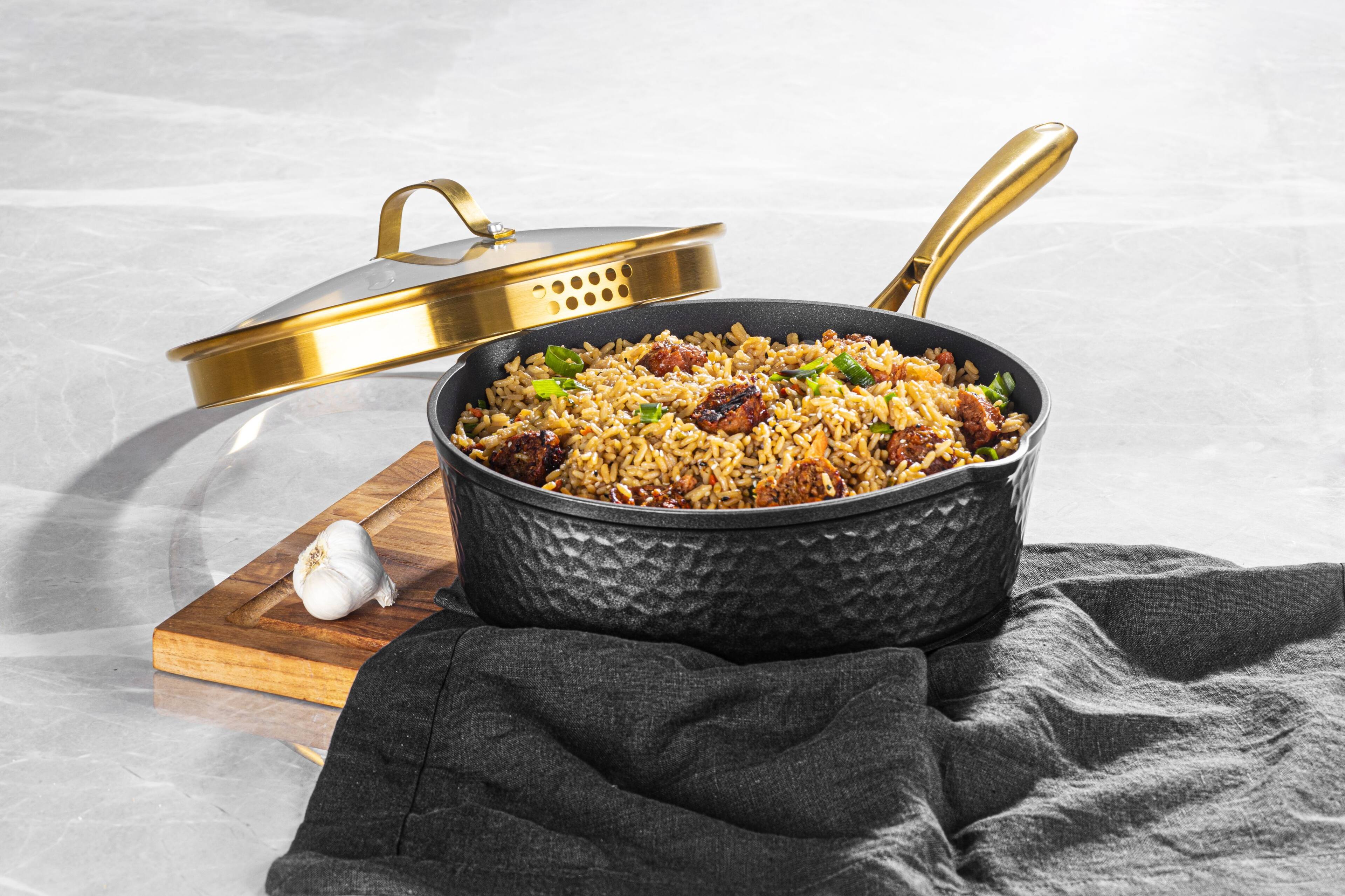 Alt View 4. Granitestone - Granitestone Charleston Collection Hammered Black 4 Qt Deep Saute Nonstick Pan with Lid - Black.