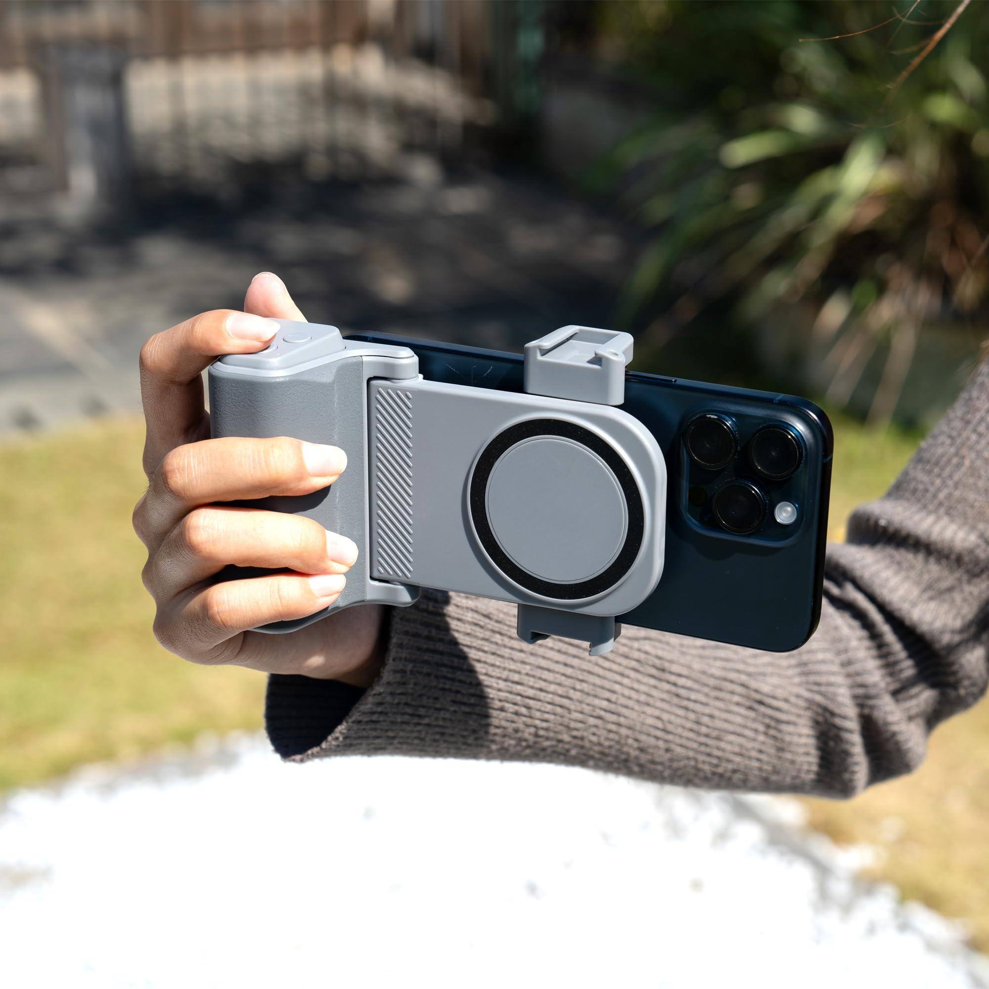 Alt View 5. COTTAGE - Travel Phone Camera Grip Smartphone Handle With Remote Cold Shoe Adapter For Pro Max S24 S25 Holder Vlog Se... - Clip on Phone Camera Grip Black.