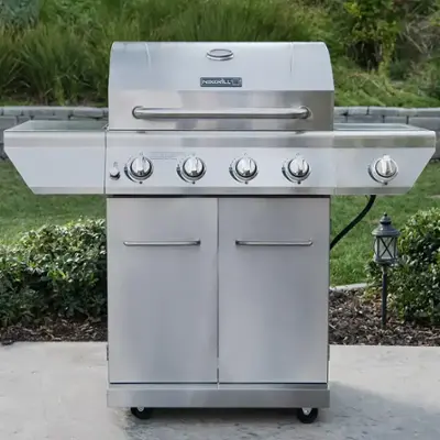 Nexgrill - 4 Burner + Side Burner Stainless Cart Gas Grill - Silver