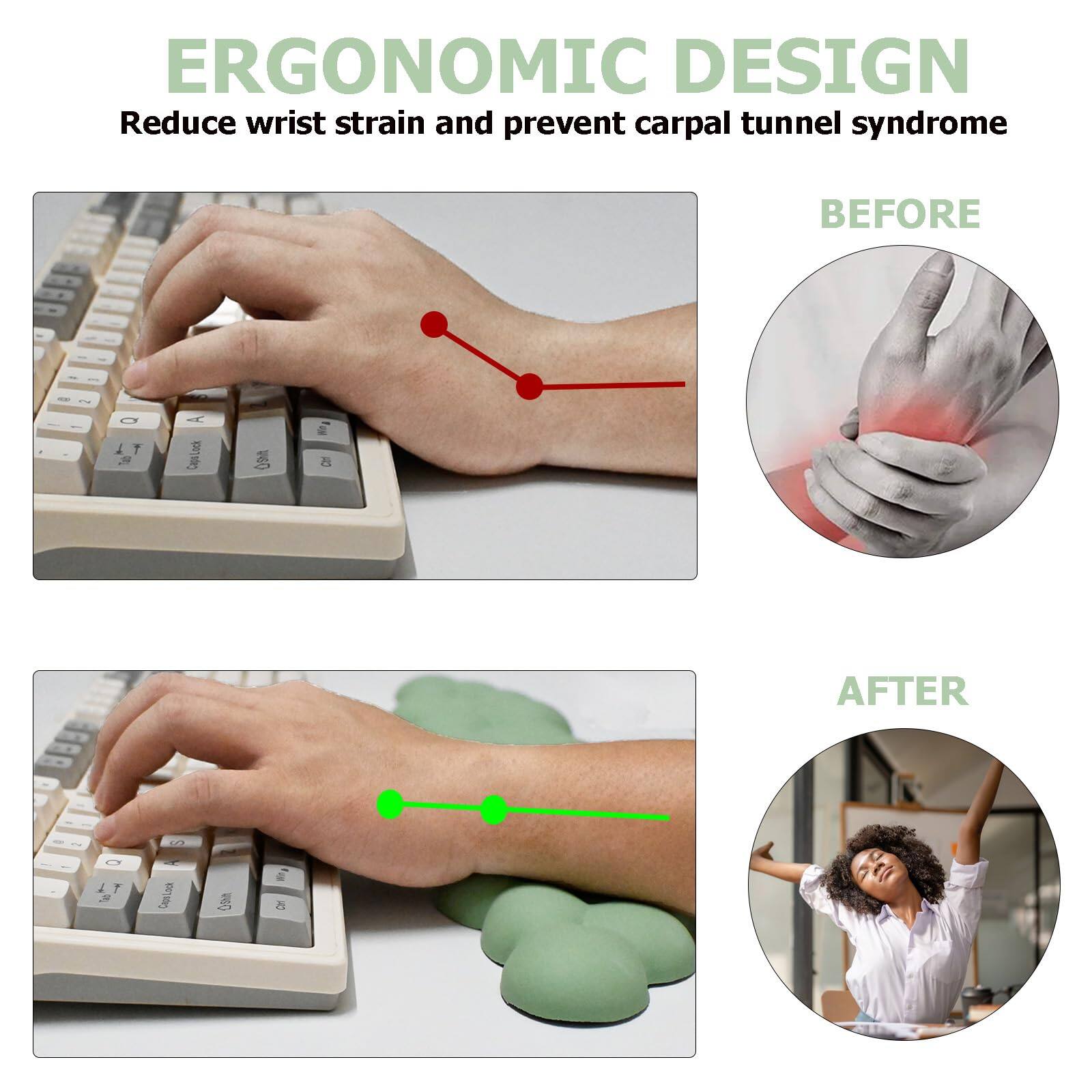 ERGONOMIC DESIGN  
Reduce wrist strain and prevent carpal tunnel syndrome  

BEFORE  

AFTER