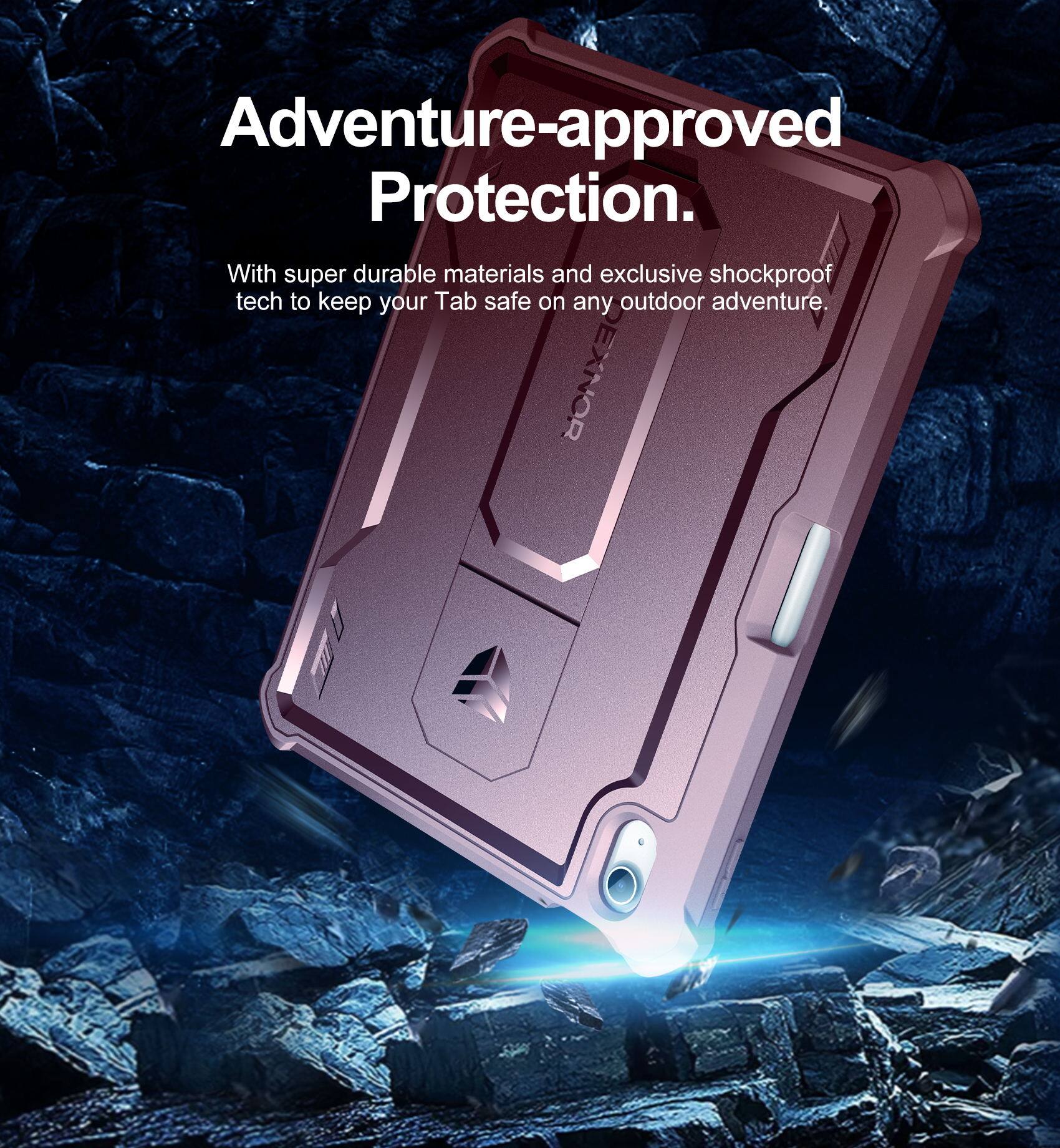Adventure-approved Protection.  
With super durable materials and exclusive shockproof tech to keep your Tab safe on any outdoor adventure.
