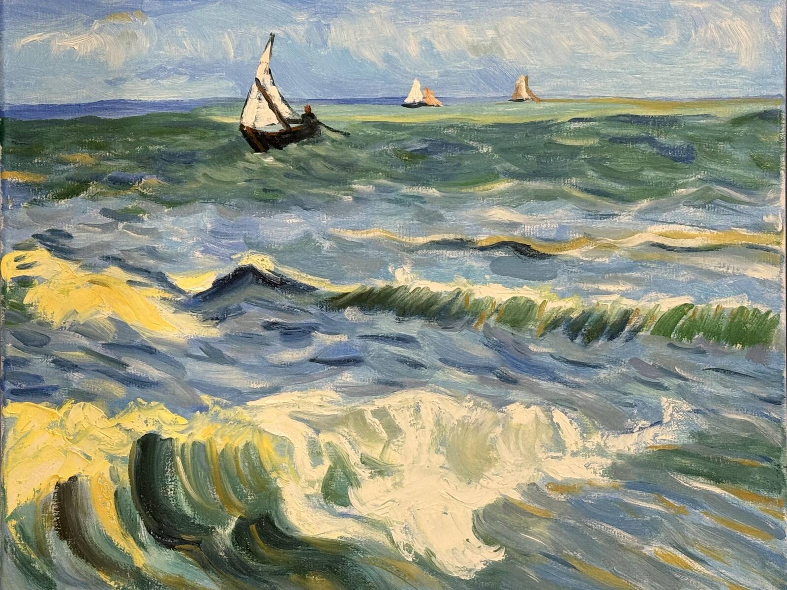 Front. NIMO - Seascape at Sainte-Maritime by Van Gogh,Vintage Impressionist Artwork Prints For Living Room Bedroom - Multicolor.