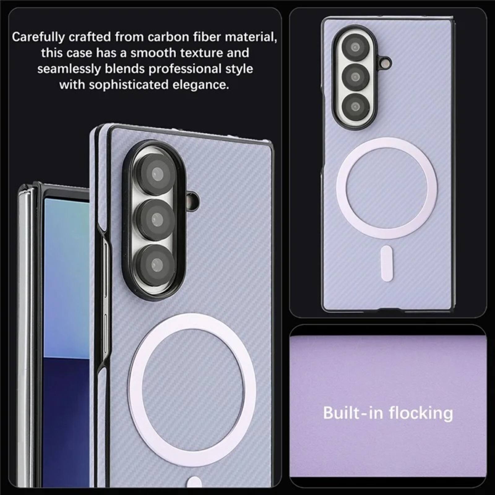 Carefully crafted from carbon fiber material, this case has a smooth texture and seamlessly blends professional style with sophisticated elegance. Built-in flocking