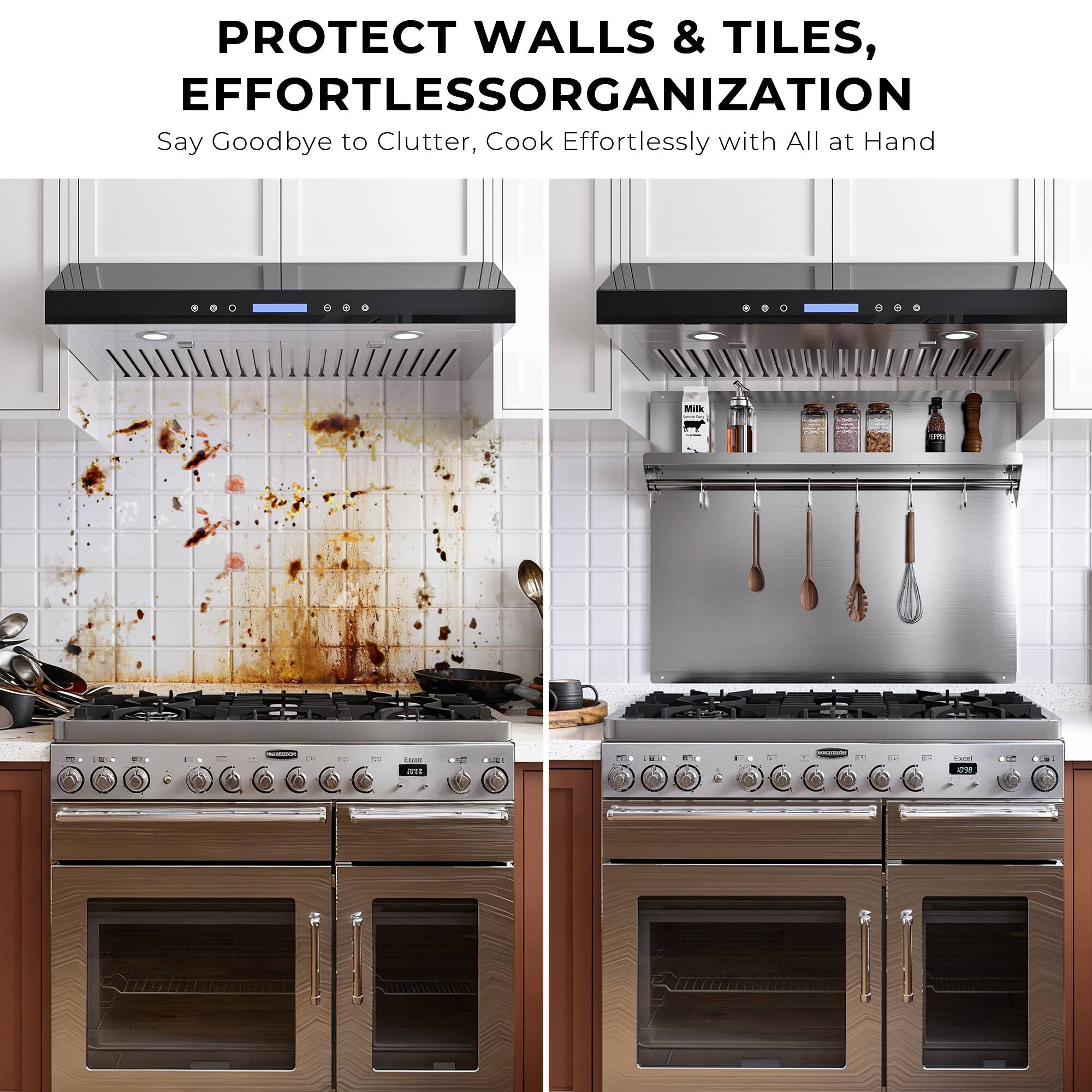 PROTECT WALLS & TILES,  
EFFORTLESS ORGANIZATION  
Say Goodbye to Clutter, Cook Effortlessly with All at Hand