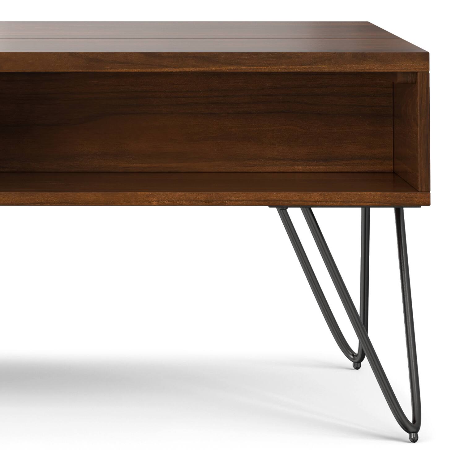 Alt View 9. Simpli Home - Hunter  48 inch Wide Rectangle Industrial Lift Top Coffee Table in Walnut Veneer - Walnut Veneer.