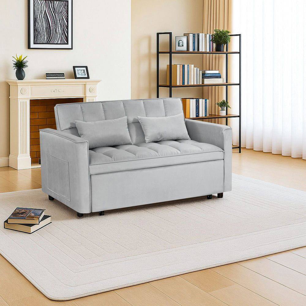 Alt View 5. Resenkos - 54 Inch Adjustable Sofa Bed with Adjustable Backrest, Dual Armrests and Side Storage Pocket for Living Room - Silver grey.