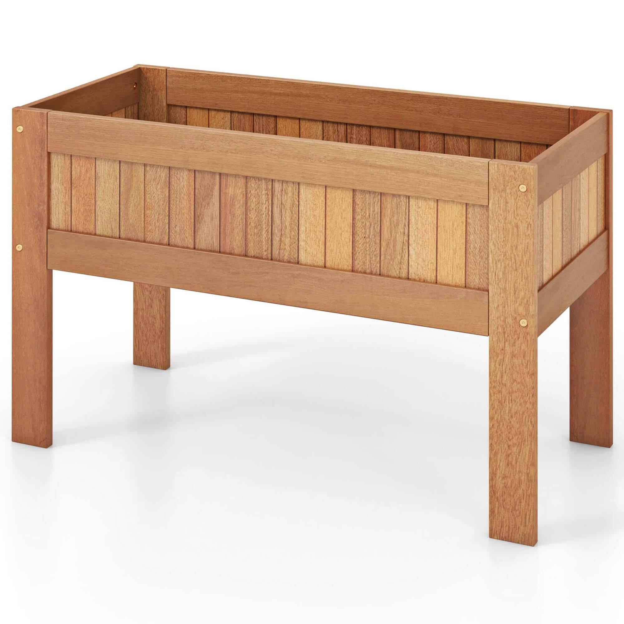 Alt View 1. Costway - Wooden Elevated Planter Box with Solid Wood Frame & Sturdy Legs Slatted Bottom - Brown.