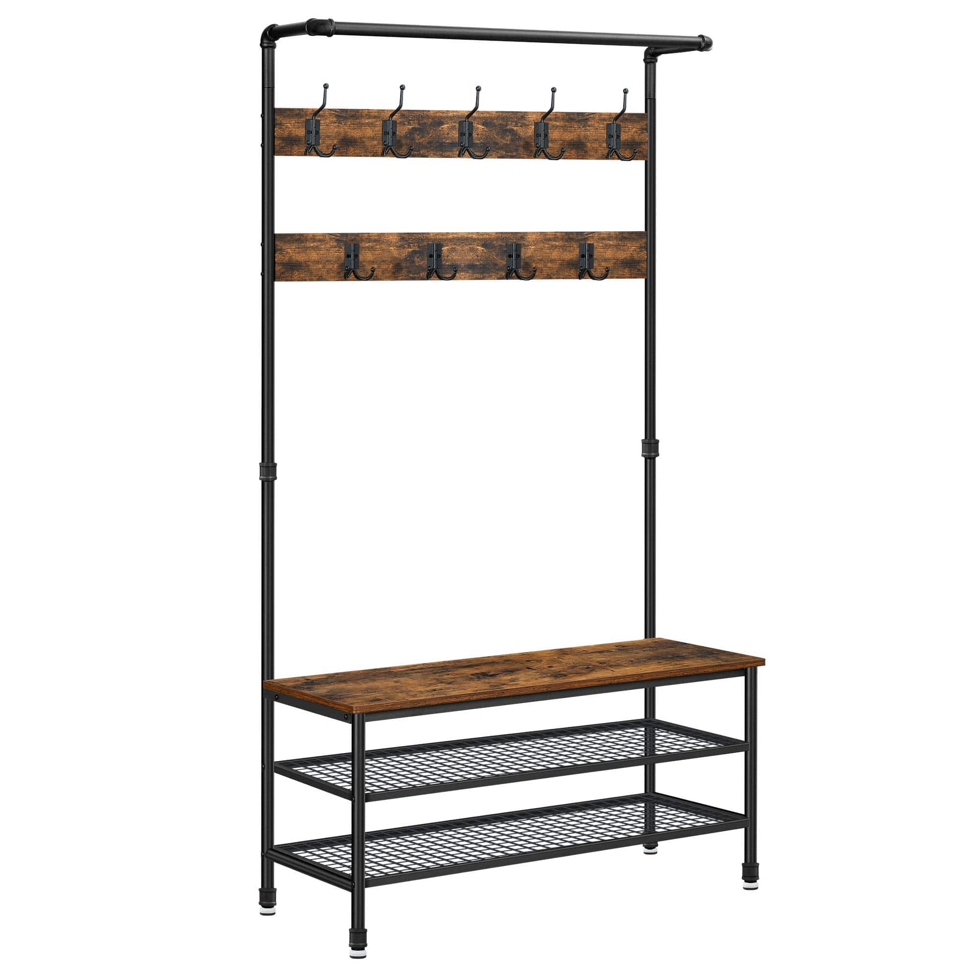 Songmics Home - 3-in-1 Hall Tree Coat Rack with Storage Shelves Industrial Style Rustic Bronze - Brown
