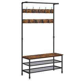 Songmics Home - 3-in-1 Hall Tree Coat Rack with Storage Shelves Industrial Style Rustic Bronze - Brown