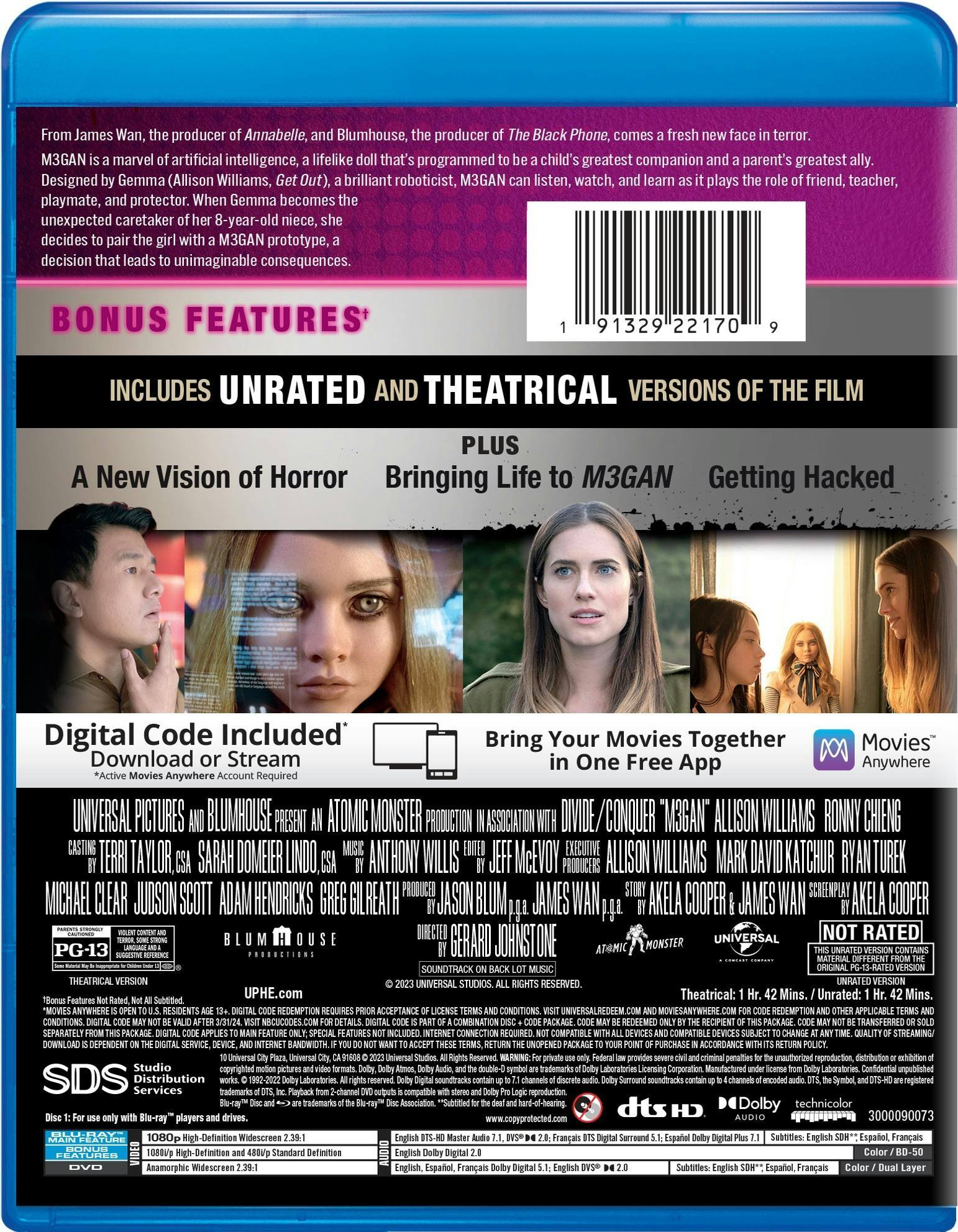 Back. M3GAN (Blu-ray + DVD + Digital Copy) [Blu-ray].