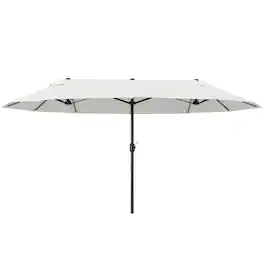 Outsunny - 15ft Patio Umbrella Double-Sided Outdoor Market Extra Large Umbrella with Crank Handle for Deck, Lawn, Backyard and Pool - Cream White