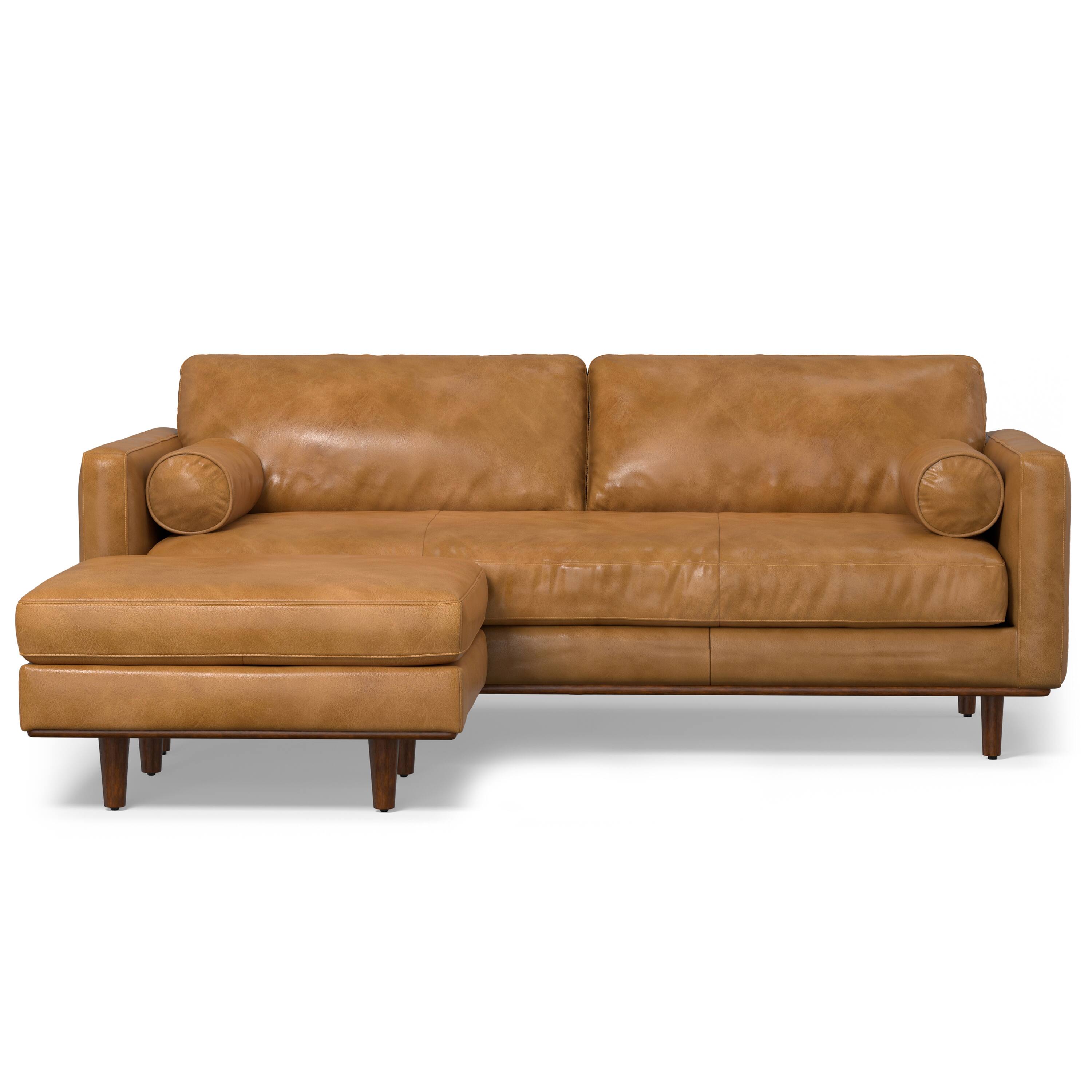 Alt View 4. Simpli Home - Morrison Mid-Century Modern 89 inch Wide Sofa with Ottoman Set in Sienna Genuine Leather - Sienna.