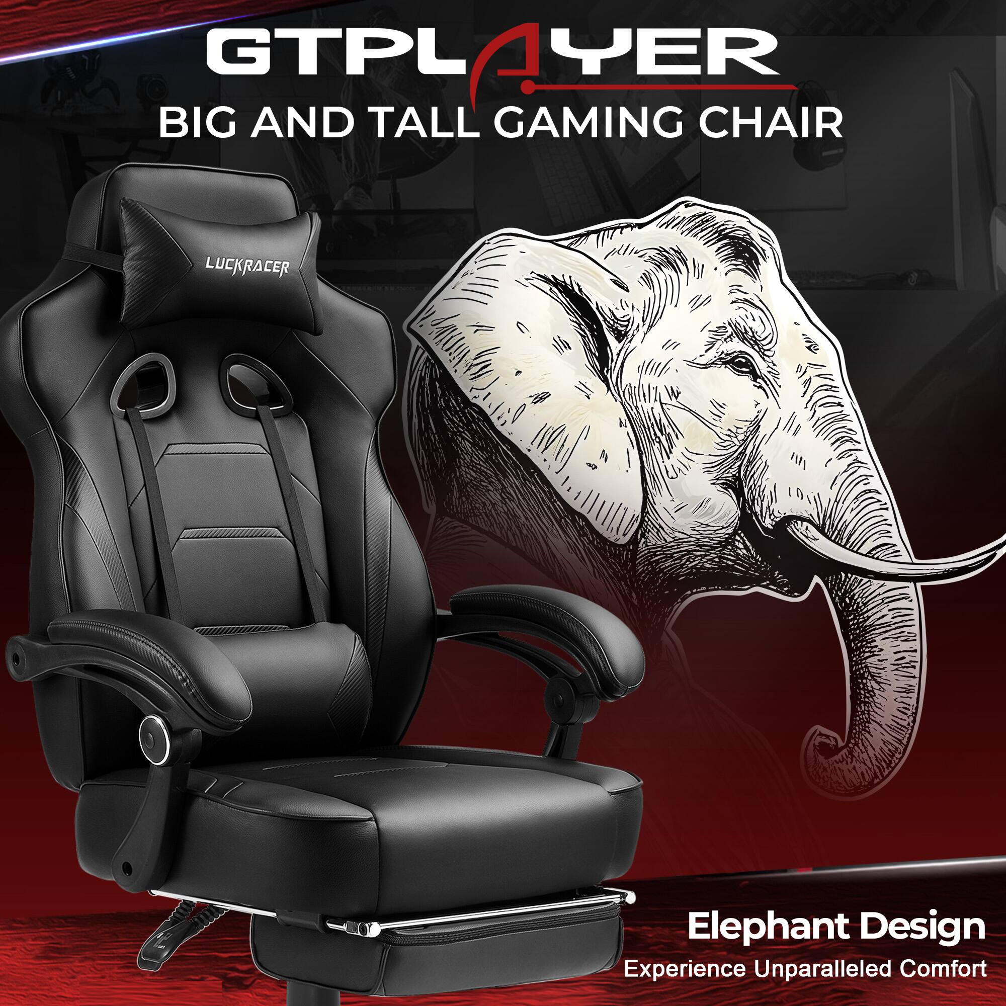 GTPLAYER BIG AND TALL GAMING CHAIR LUCKRACER Elephant Design Experience Unparalleled Comfort