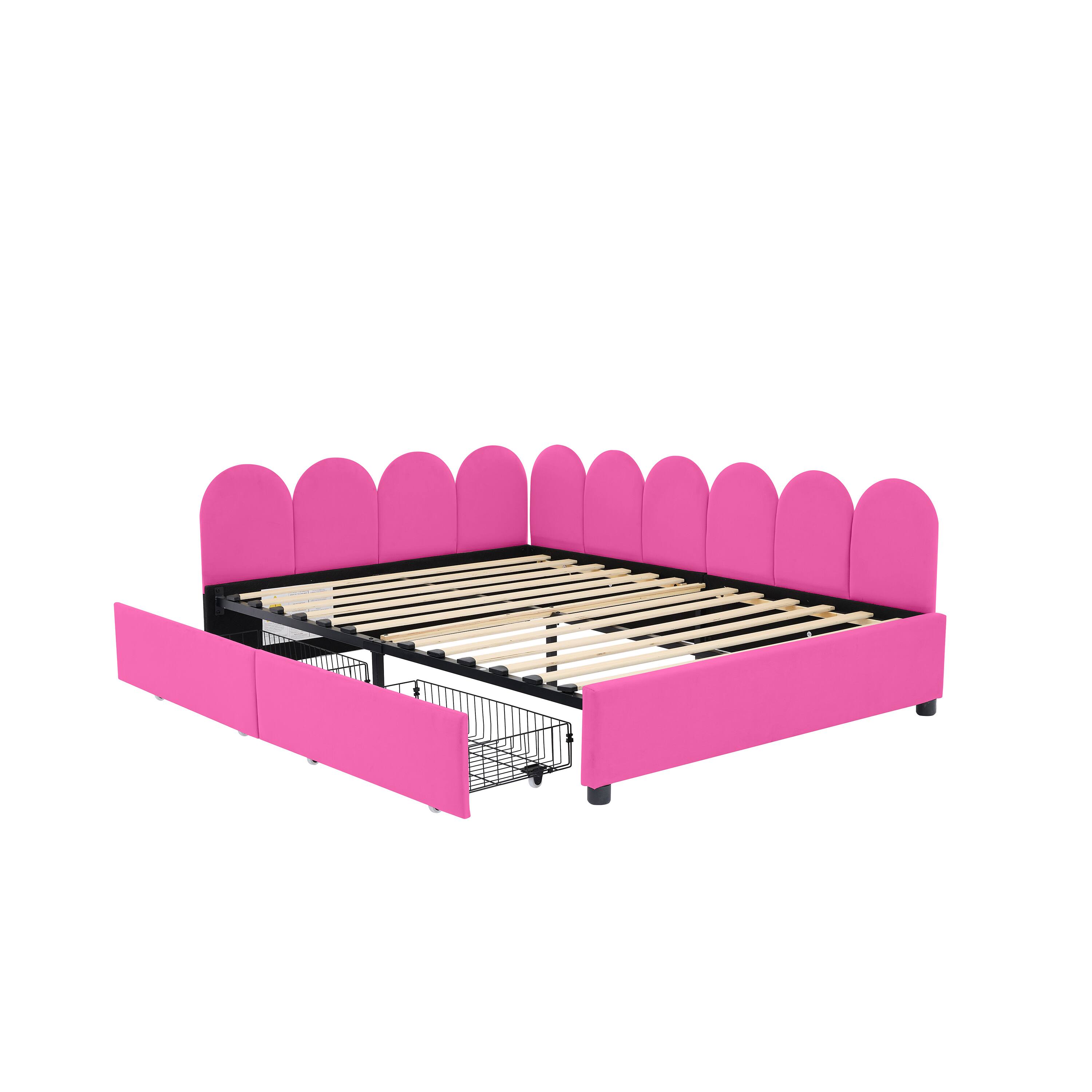 Alt View 1. Tiramisubest - Full Size Upholstered Daybed with 2 Drawers, Velvet Sofabed with Soft Fabric Headboard, No Box-spring Needed, Rose Red - Rose Red.