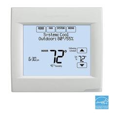 Honeywell Home HOME FAN SYSTEM MENU
System: Cool
Outdoor: 80°/55%
INDOOR 72°
6:30 pm
Following Schedule
45% Humidity
Set To 72°
ENERGY STAR