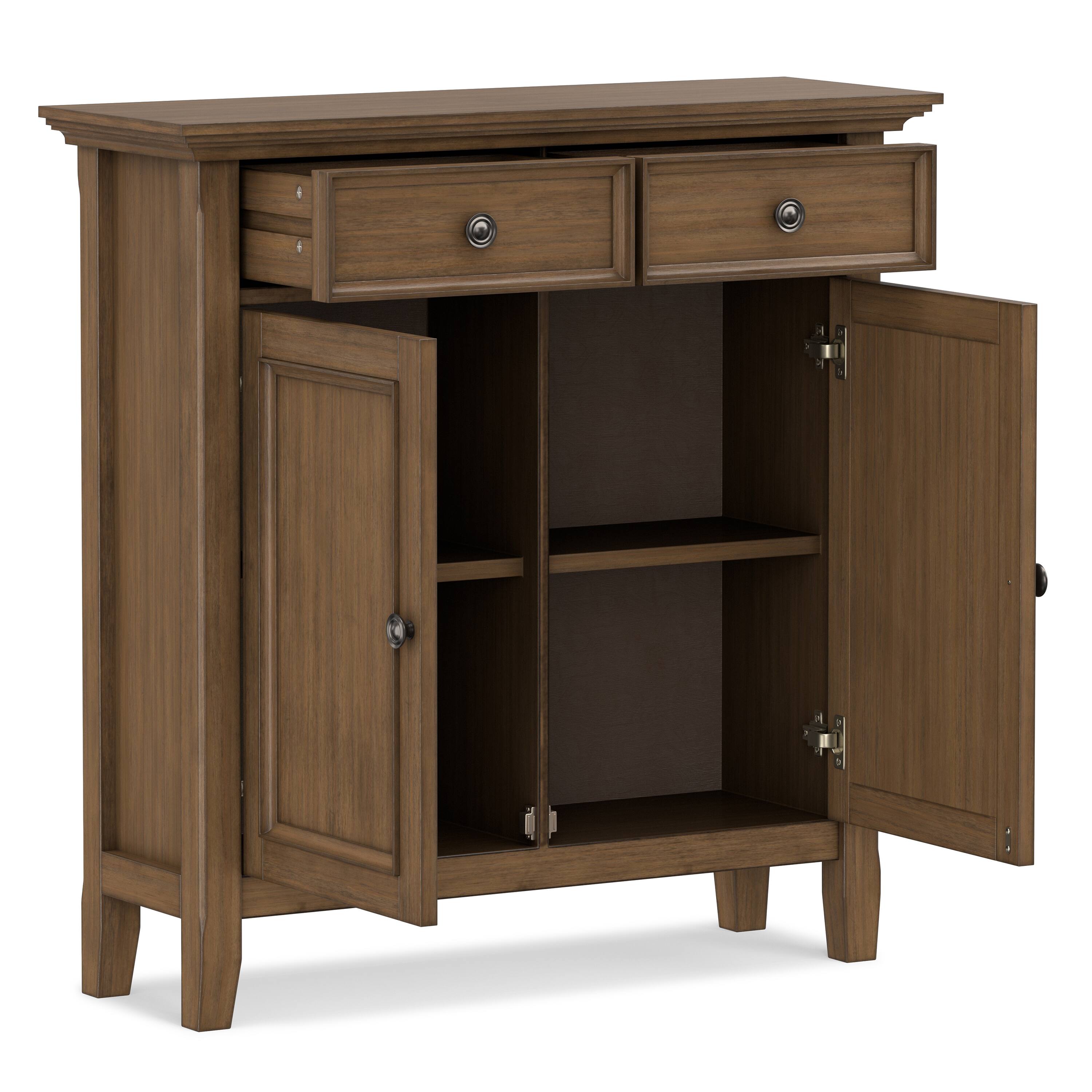 Back. Simpli Home - Amherst 36 inch Wide Solid Wood Transitional Entryway Storage Cabinet in Rustic Natural Aged Brown - Rusted Natural Aged Brown.