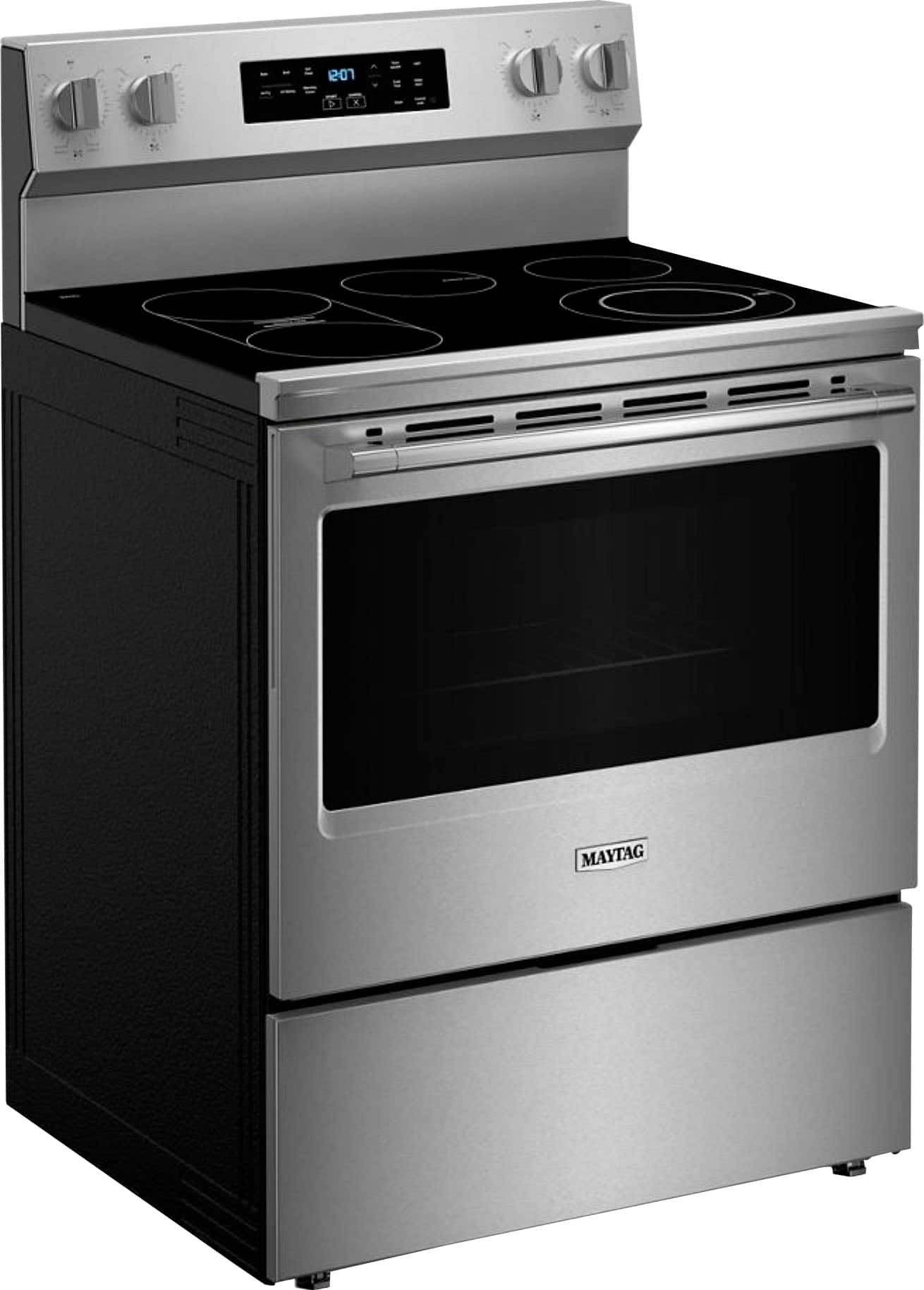 Left. Maytag - 30-Inch Wide Electric Range With No Preheat Air Fry and Air Baking - 5.3 cu. ft. - Stainless Steel.