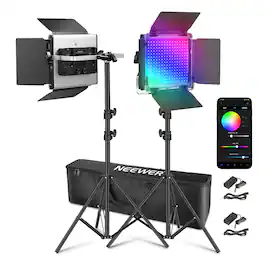 Neewer - Upgraded 660 PRO II RGB LED Light Kit (2-Pack) - APP Controlled 50W Panels with Tripods for Studio - Black