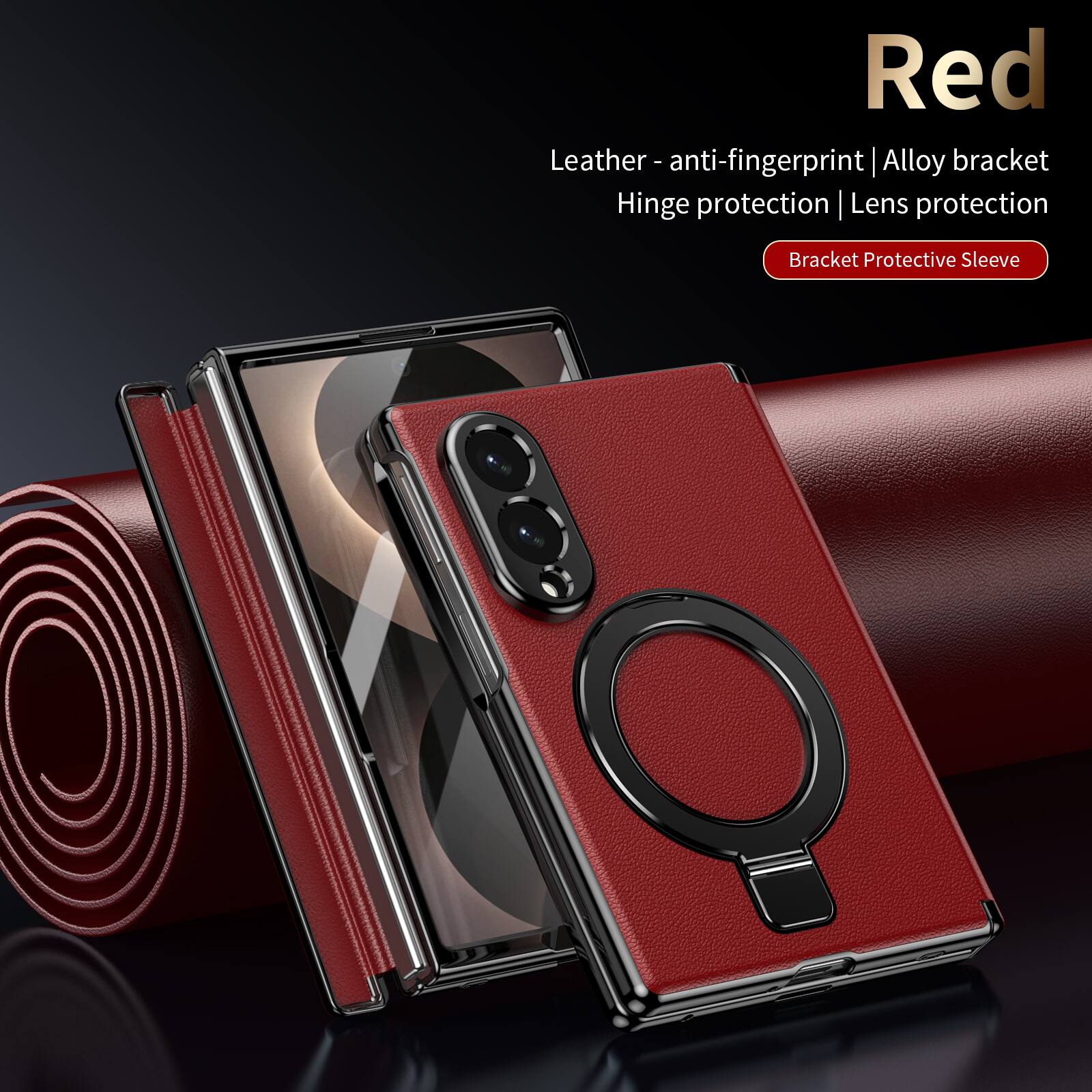Red Leather - anti-fingerprint | Alloy bracket Hinge protection | Lens protection | Bracket Protective Sleeve