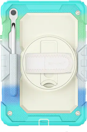 Front. SaharaCase - Raider Series Heavy Duty Case with Hand Strap for Samsung Galaxy Tab S10 Lite (2025), Tab S10 FE, S9 and S9 FE - Iridescent Blue.