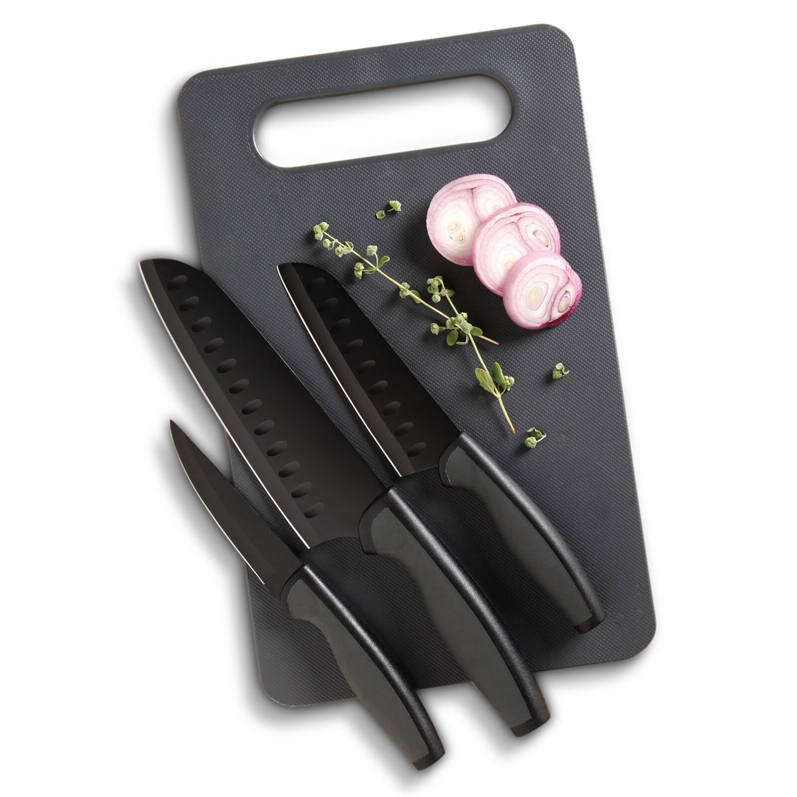 Alt View 3. Oster - Oster Slice Craft 4 Piece Cutlery Knife Set with Cutting Board in Black.