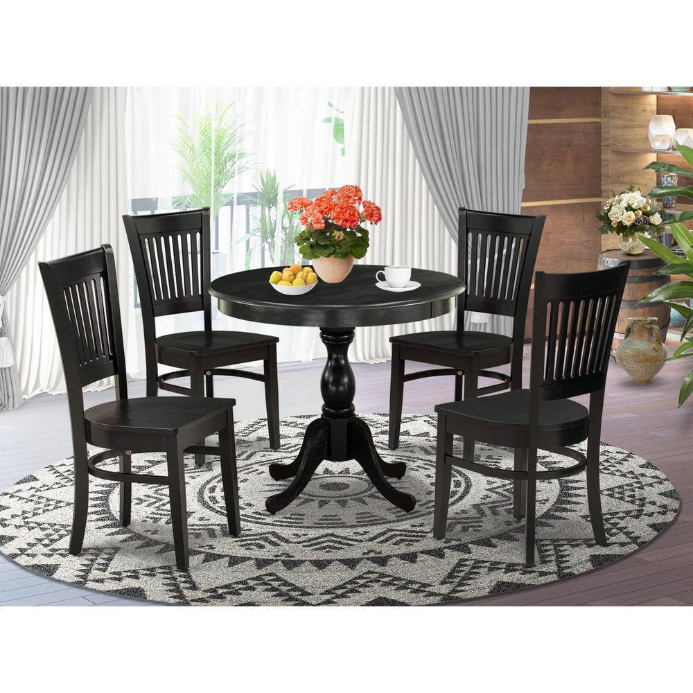 Angle. East West Furniture - East West Furniture 5-Piece Kitchen Dining Set- 4 Dining Chair and Modern Round Dining Table - Wooden Seat and Slatted - Multi-Color.