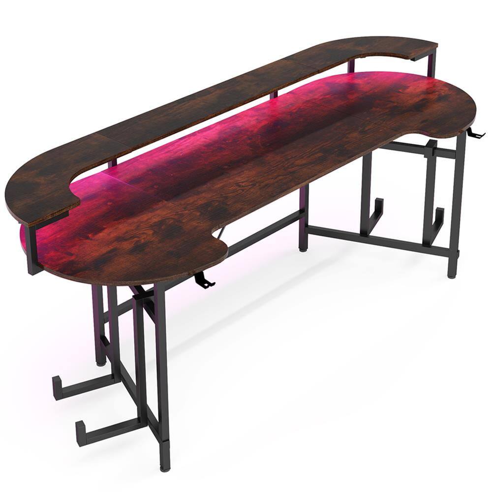 Left. Kadyn - Kadyn Study Writing Desk, Computer Desk,75" Gaming Desk Computer Desk with LED Strip & Monitor Shelf,Black - Black.