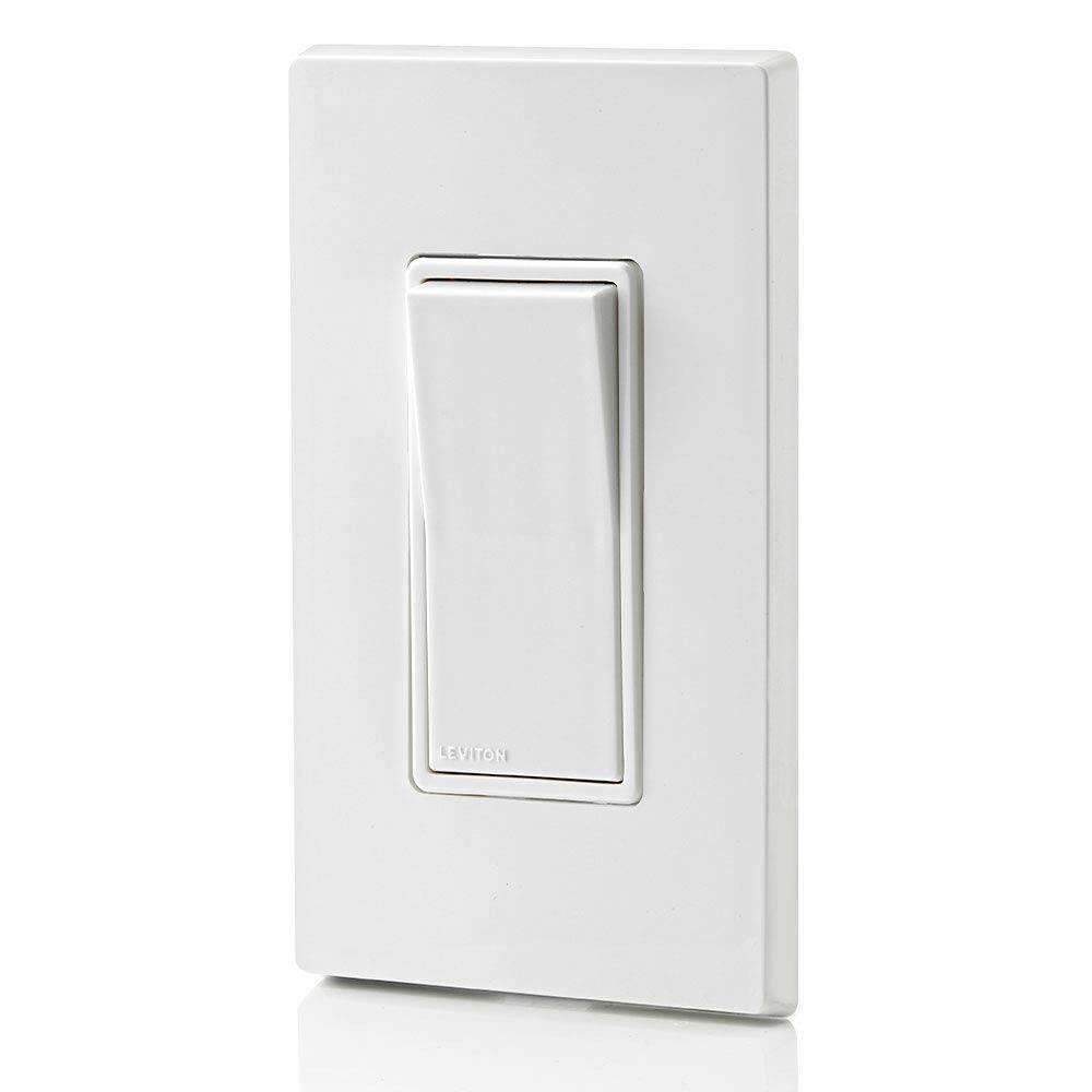 Back. Leviton - 15 Amp 120/277V Decora Rocker Single-Pole Quiet AC Switch, Residential Grade, Grounding, 5601-2W - White.